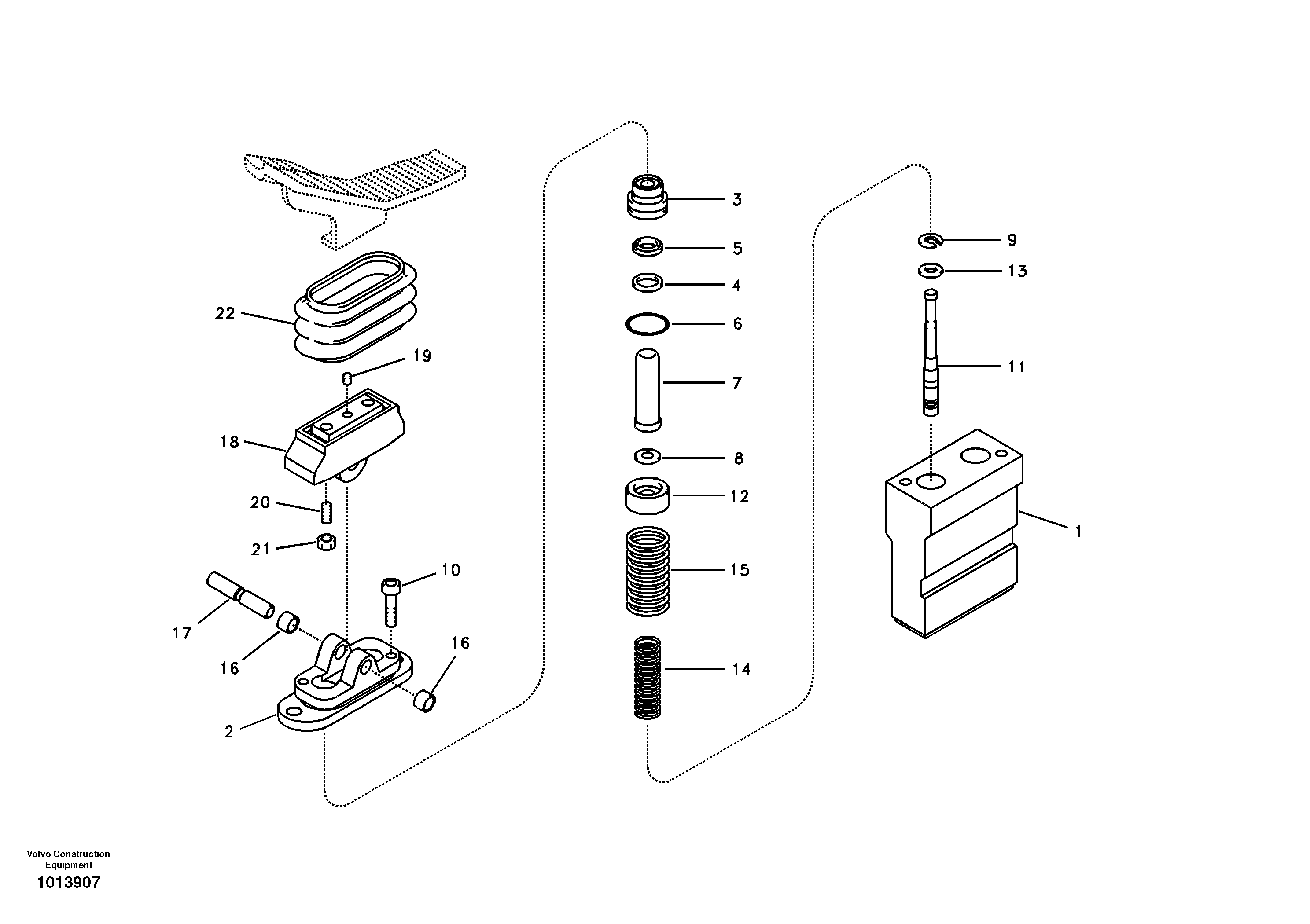 Working hydraulic, remote control valve pedal for hammer and shear — volvo parts diagram