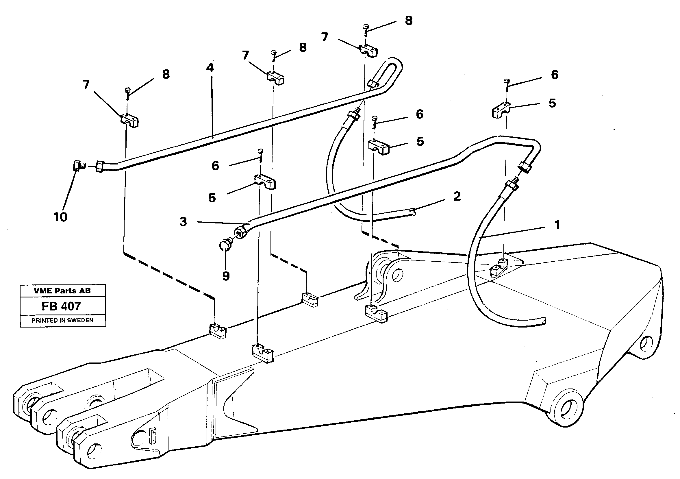 Hammer hydraulics on dipper arm, 2.25 m/ 2.80 m/ 3.30 m.  14254986  14254989  14254991 — volvo parts diagram