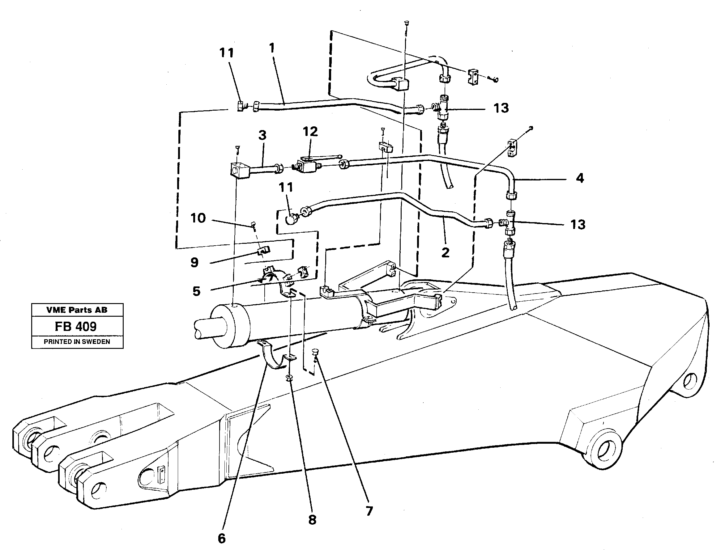 Parallel connected grab hydraulics on dipper arm  14258209, 14258211, 14258213, 14262758 — volvo parts diagram