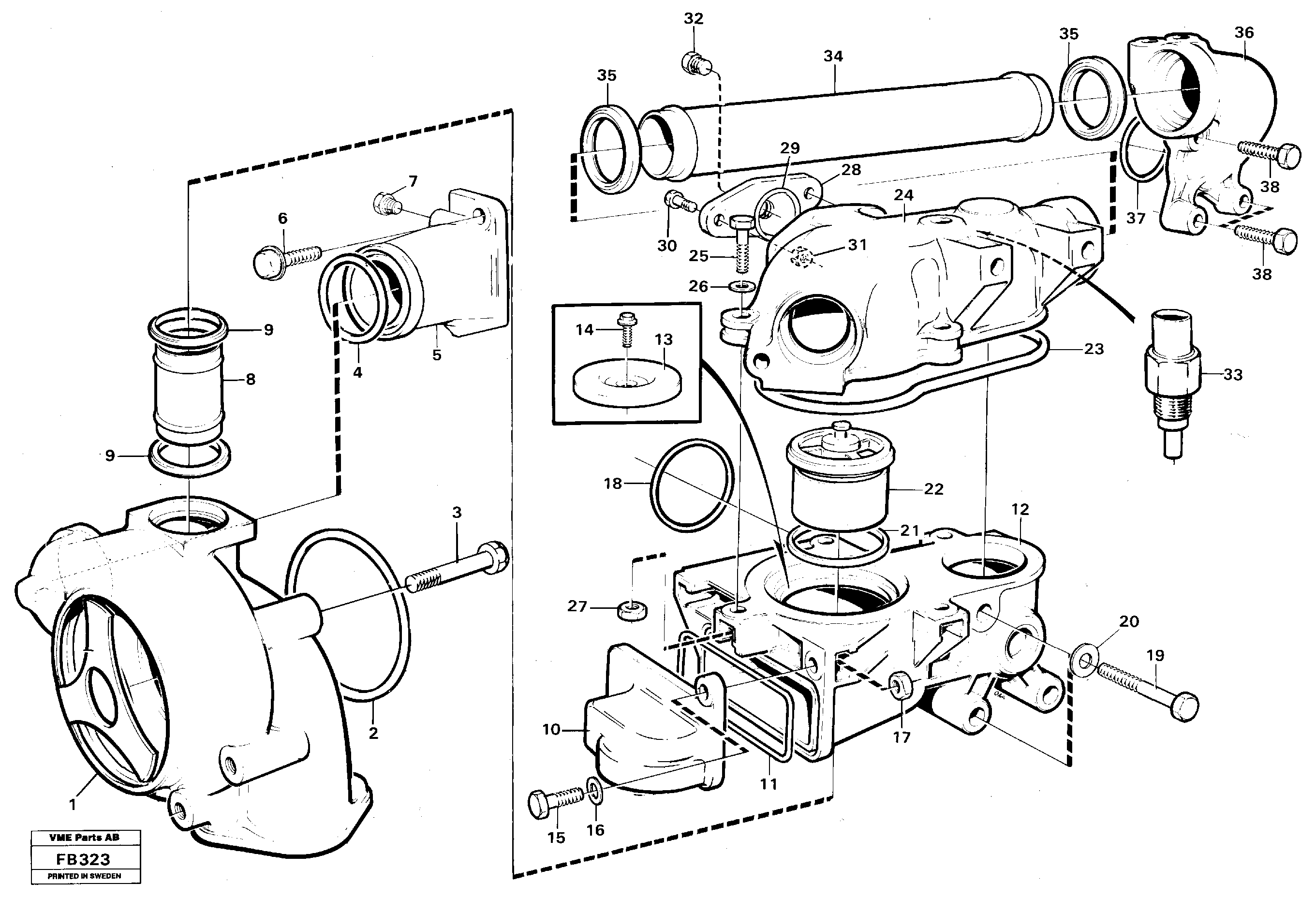 Water pump and thermostat — volvo parts diagram