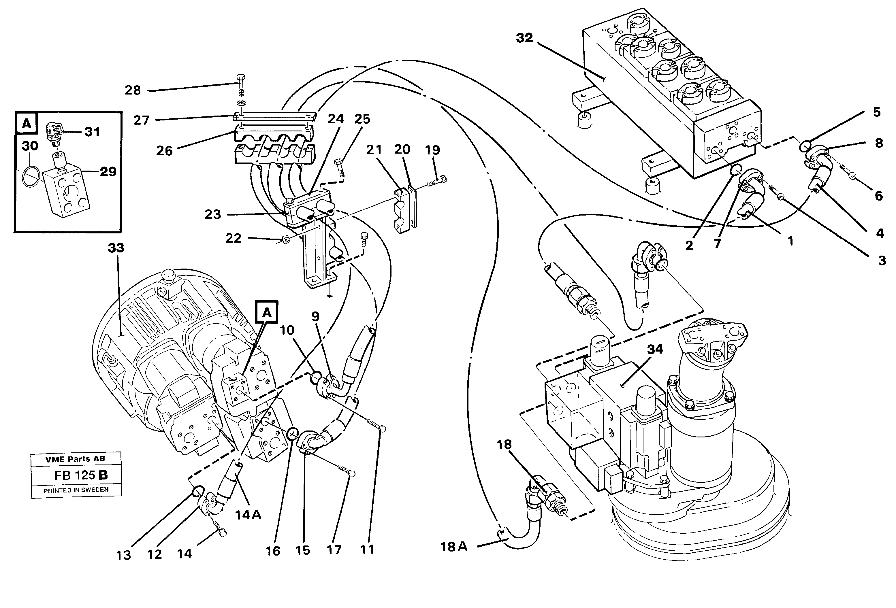 Hydraulic system, feeding lines — volvo parts diagram