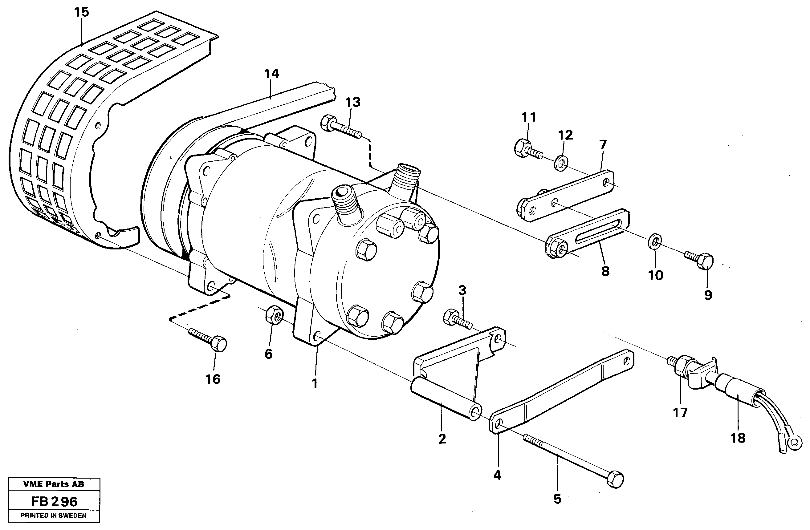 Compressor with fitting parts Cooling agent R12  SER NO -1492 + 1494 — volvo parts diagram