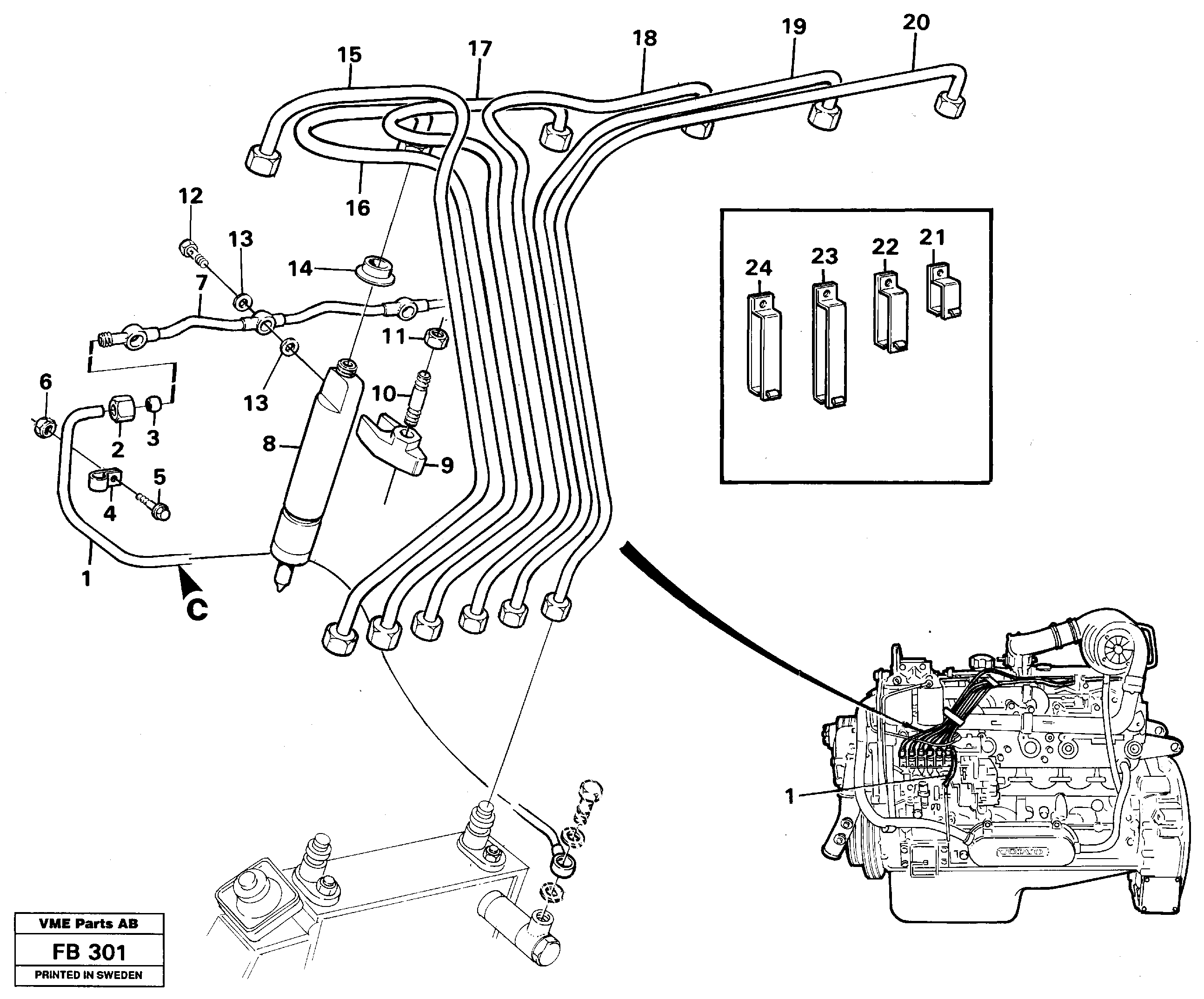 Fuel lines, injectors — volvo parts diagram