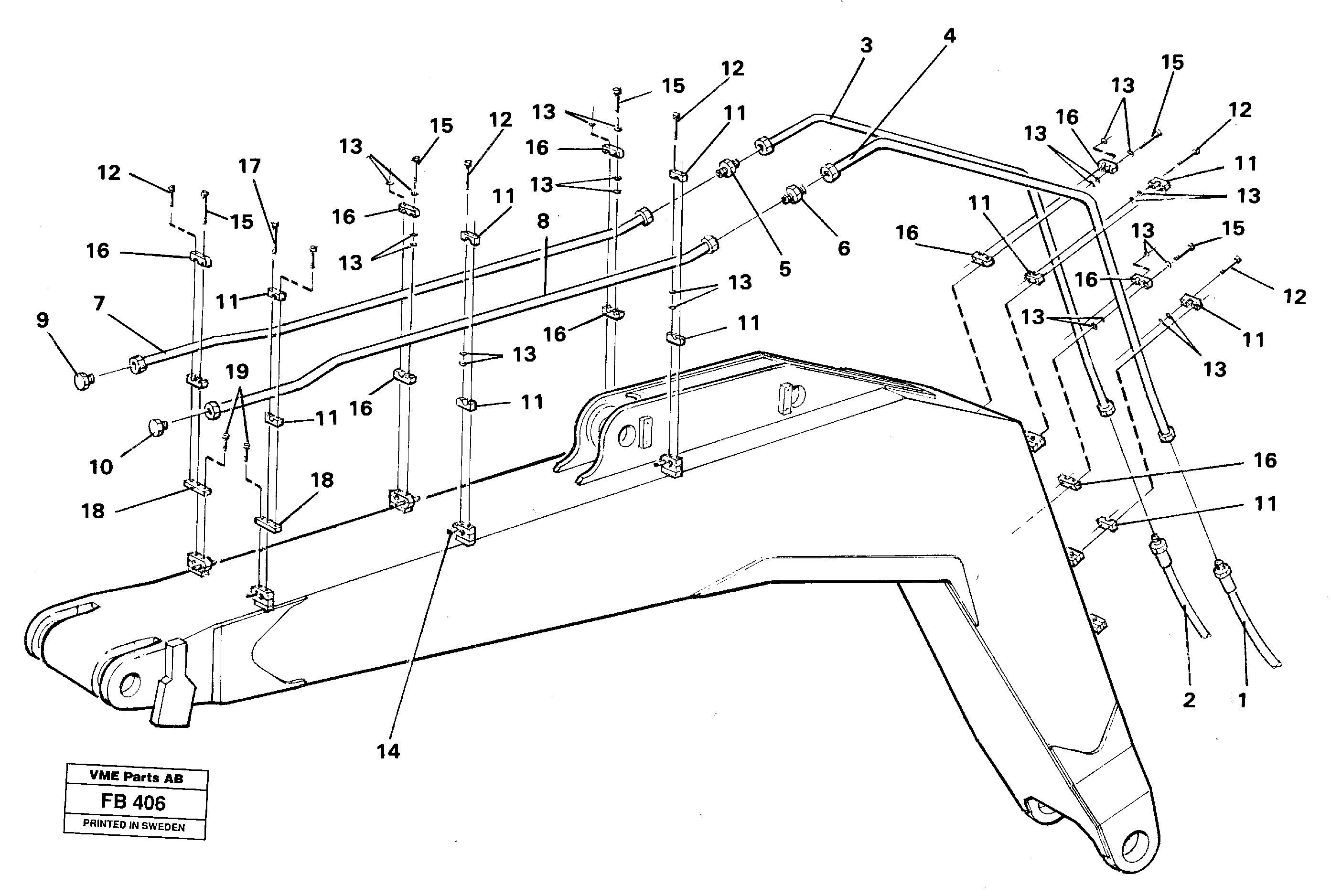 Hammer hydraulics on monoboom, 5.20 m and 5.70 m  14254205 — volvo parts diagram