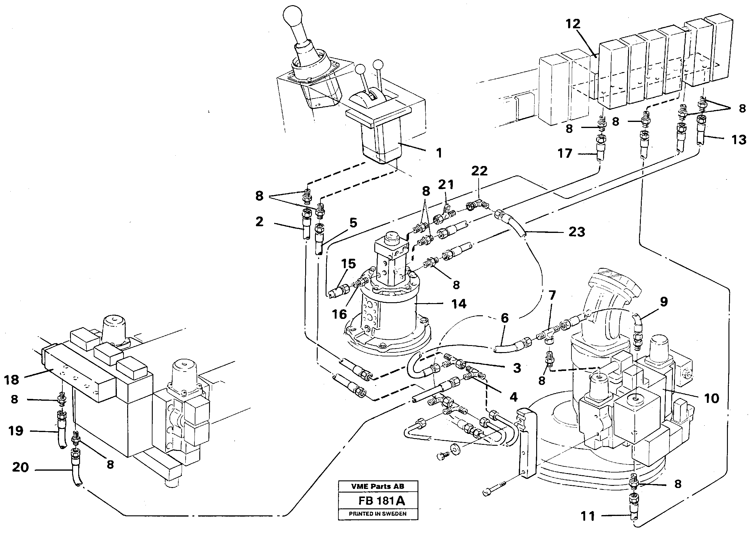 Servo system, outriggers,dozer and fuel miser — volvo parts diagram