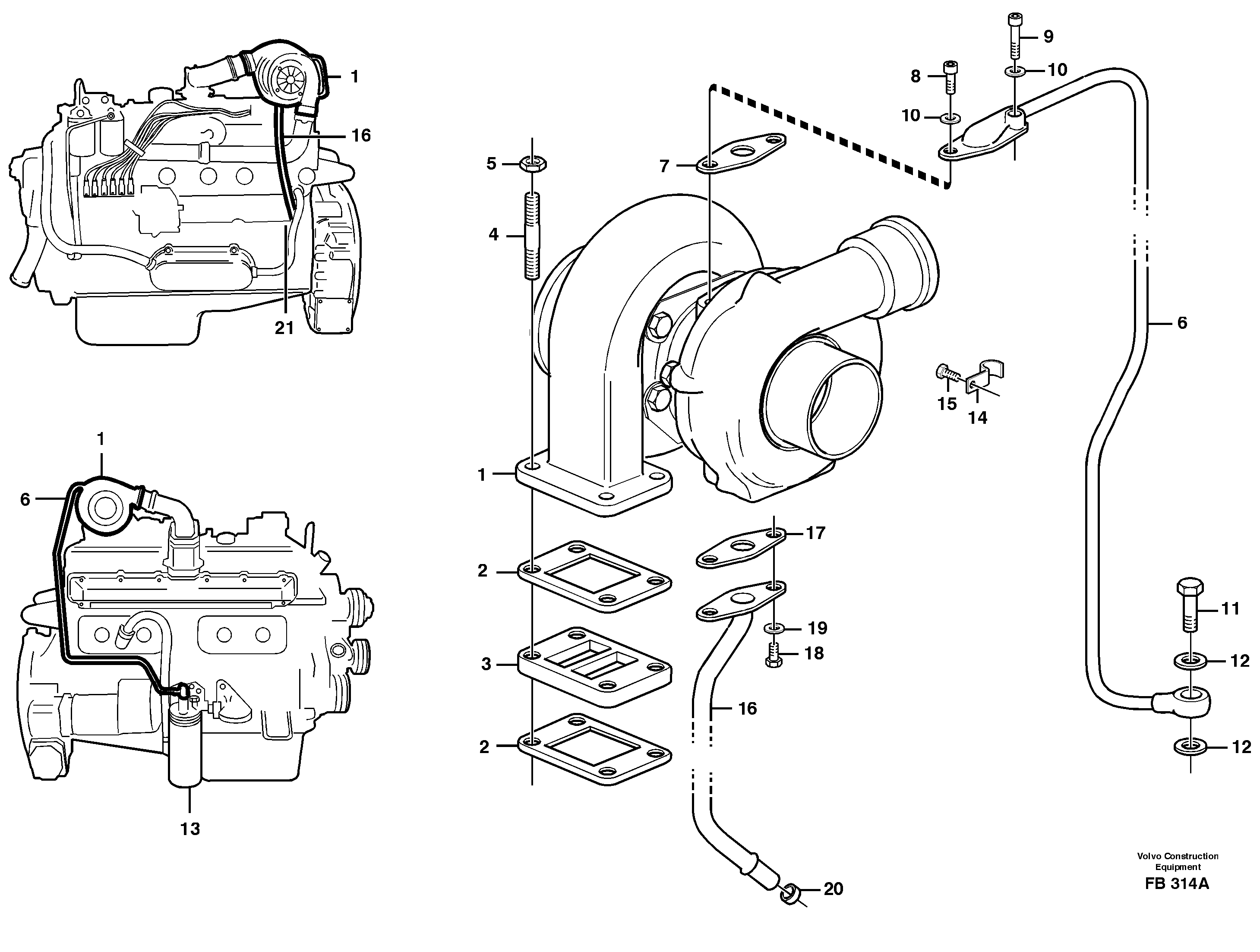Turbocharger with fitting parts — volvo parts diagram