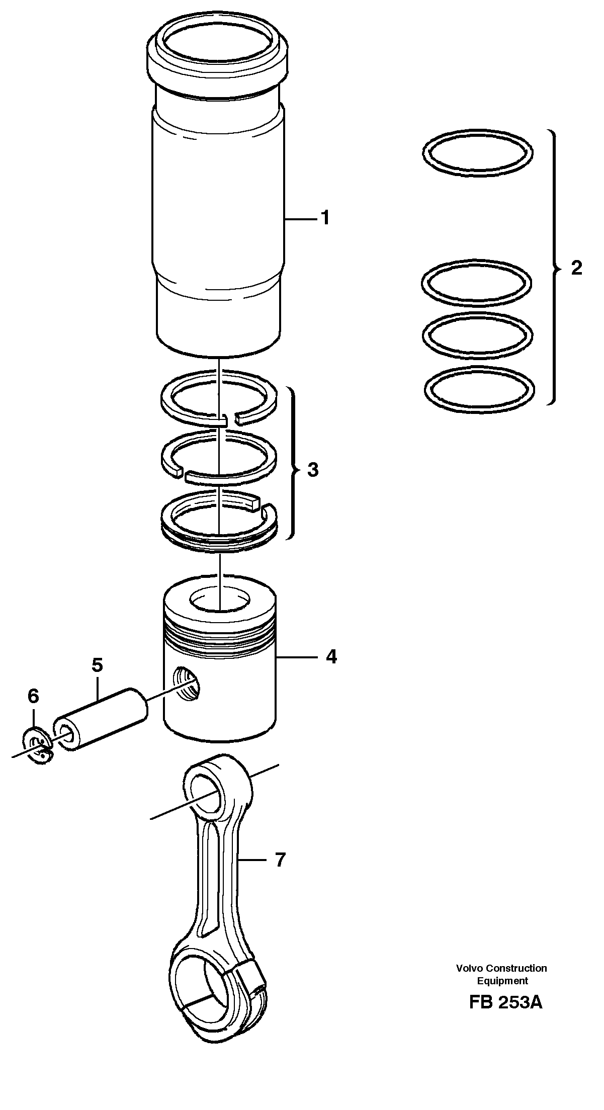Cylinder liner and piston — volvo parts diagram