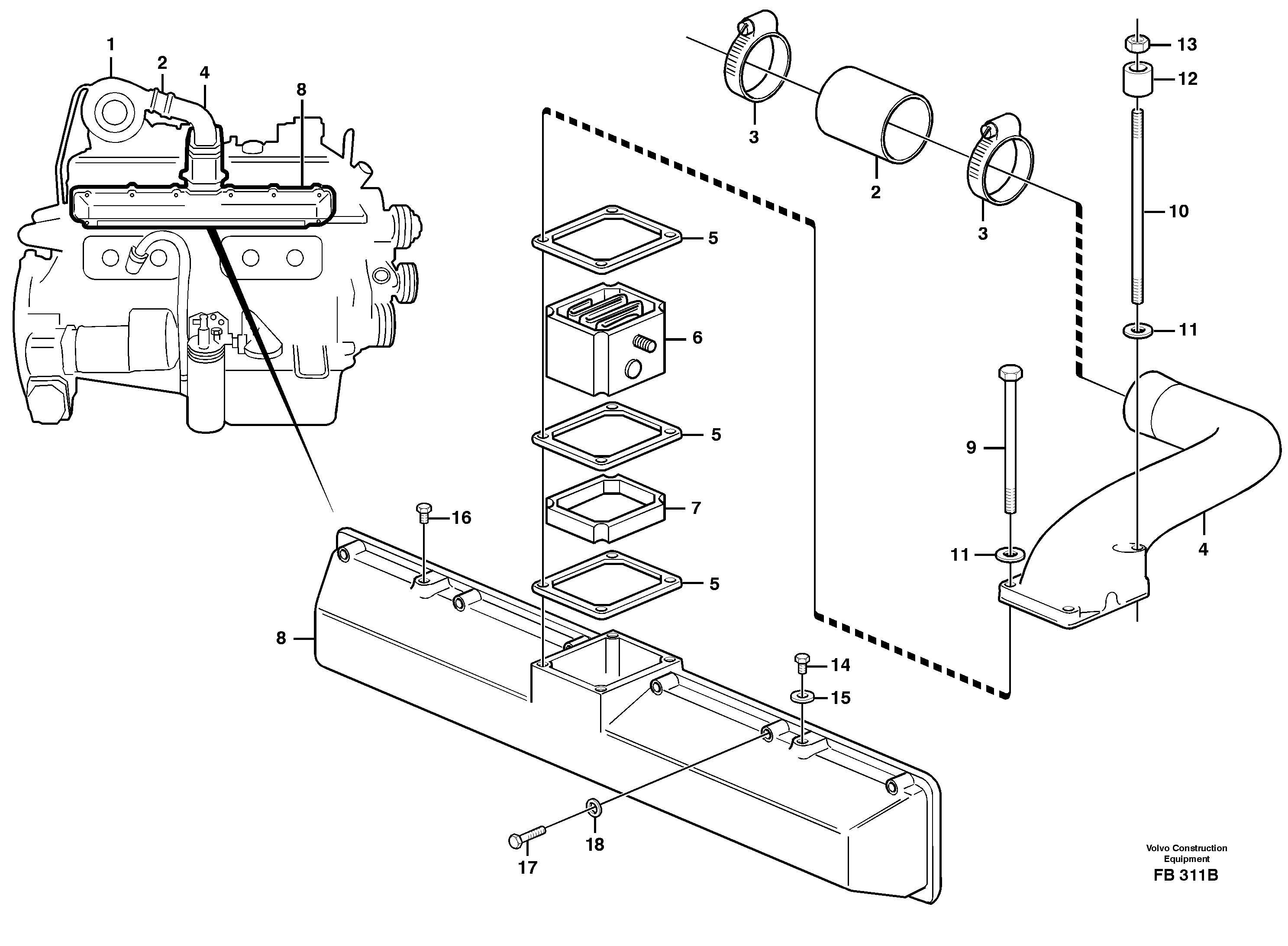 Induction manifold with fitting parts TD 61 GE — volvo parts diagram
