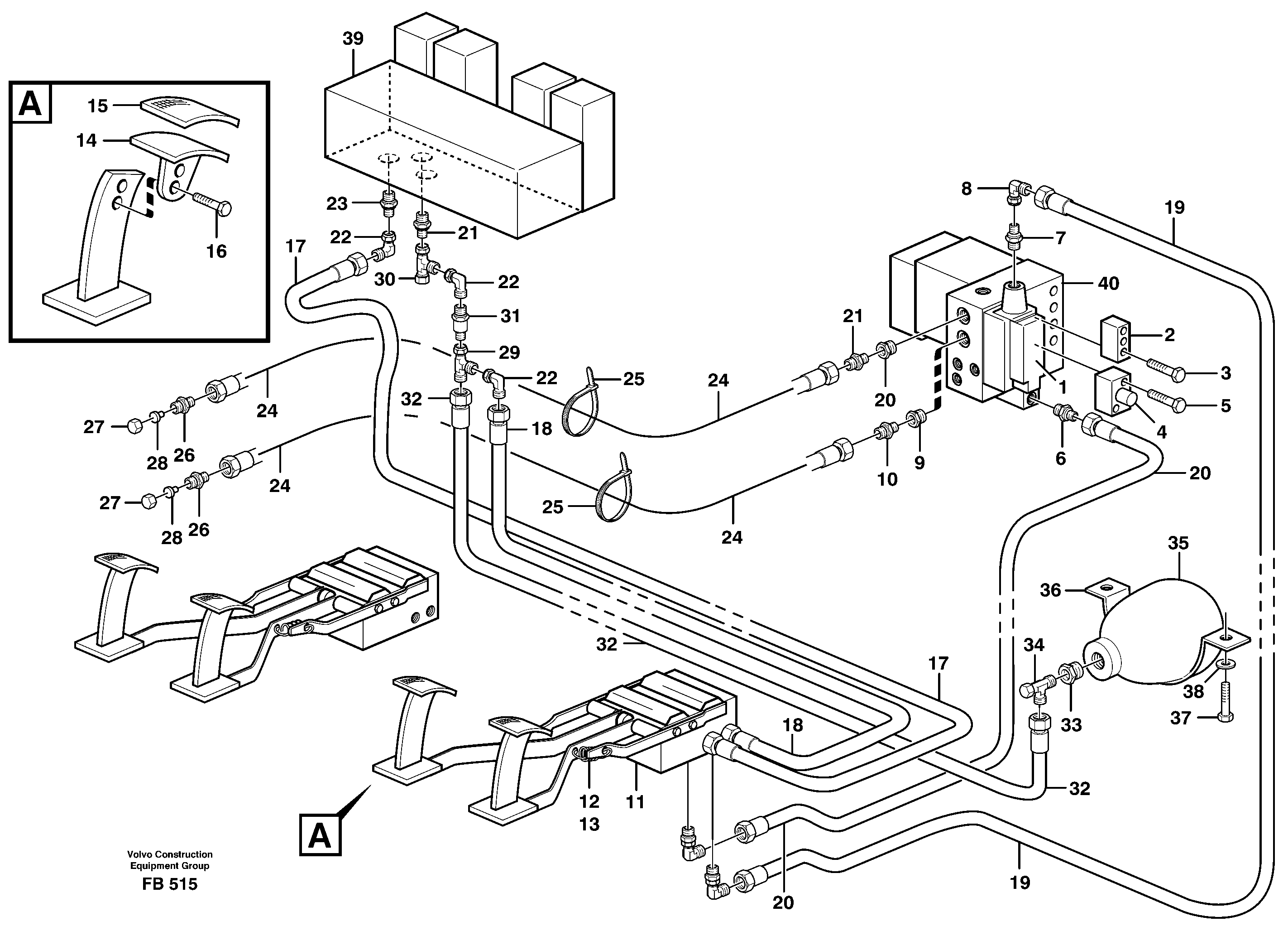 Pedal operated slope bucket/grab hydaulics on monoboom.  14302170 — volvo parts diagram