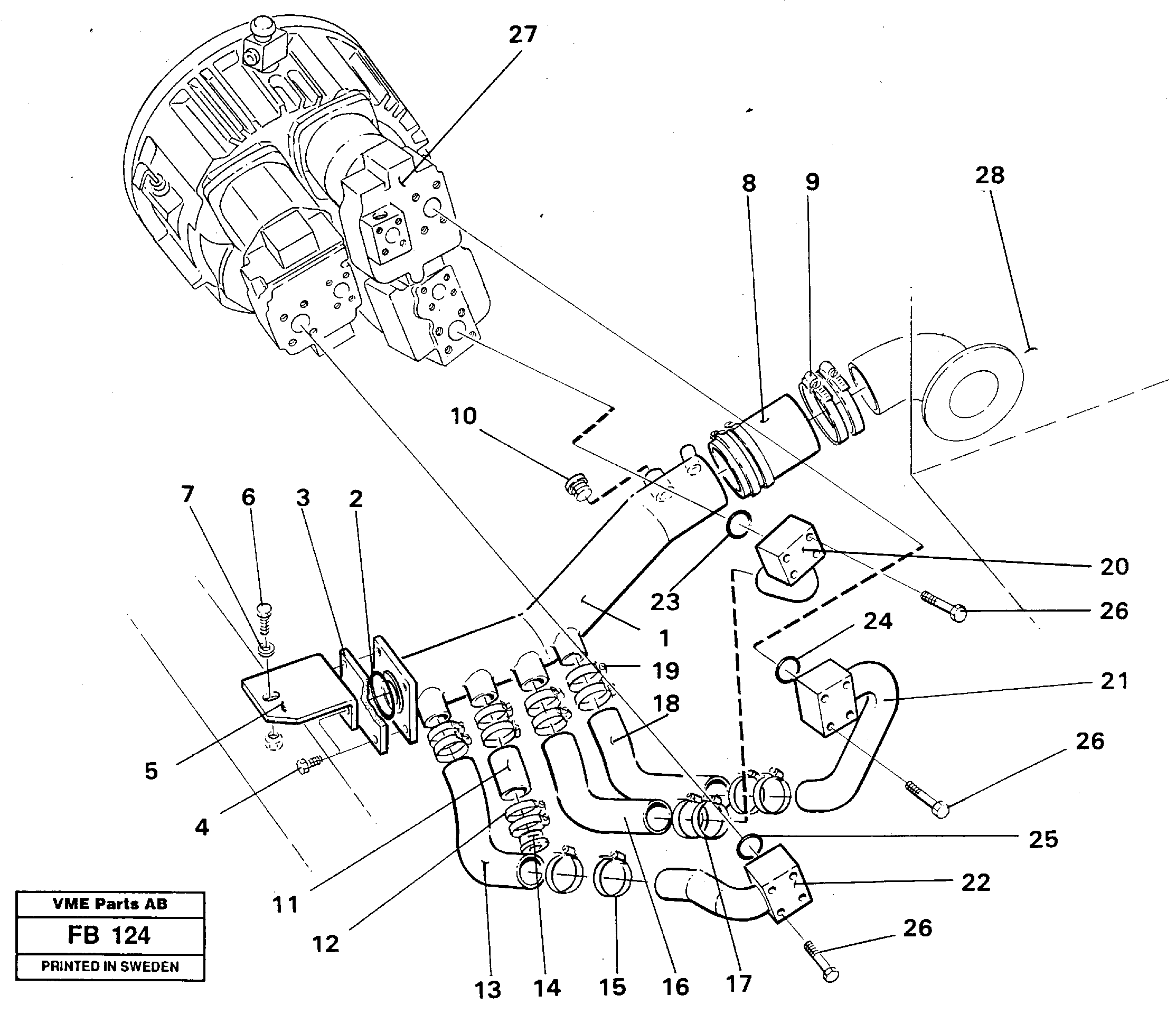 Hydraulic system suction lines — volvo parts diagram