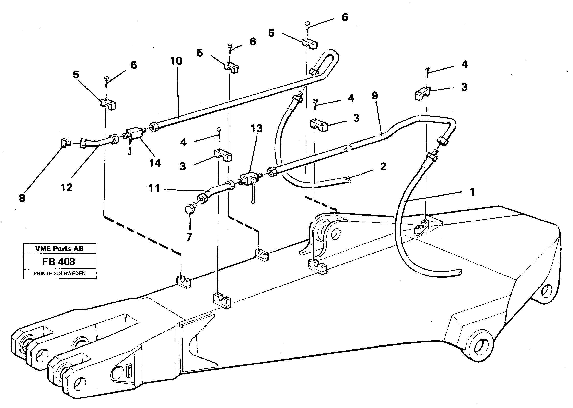 Hammer hydraulics for dipper arm incl. shut-offcocks  14254988, 14254990, 142549923, 14262551 — volvo parts diagram