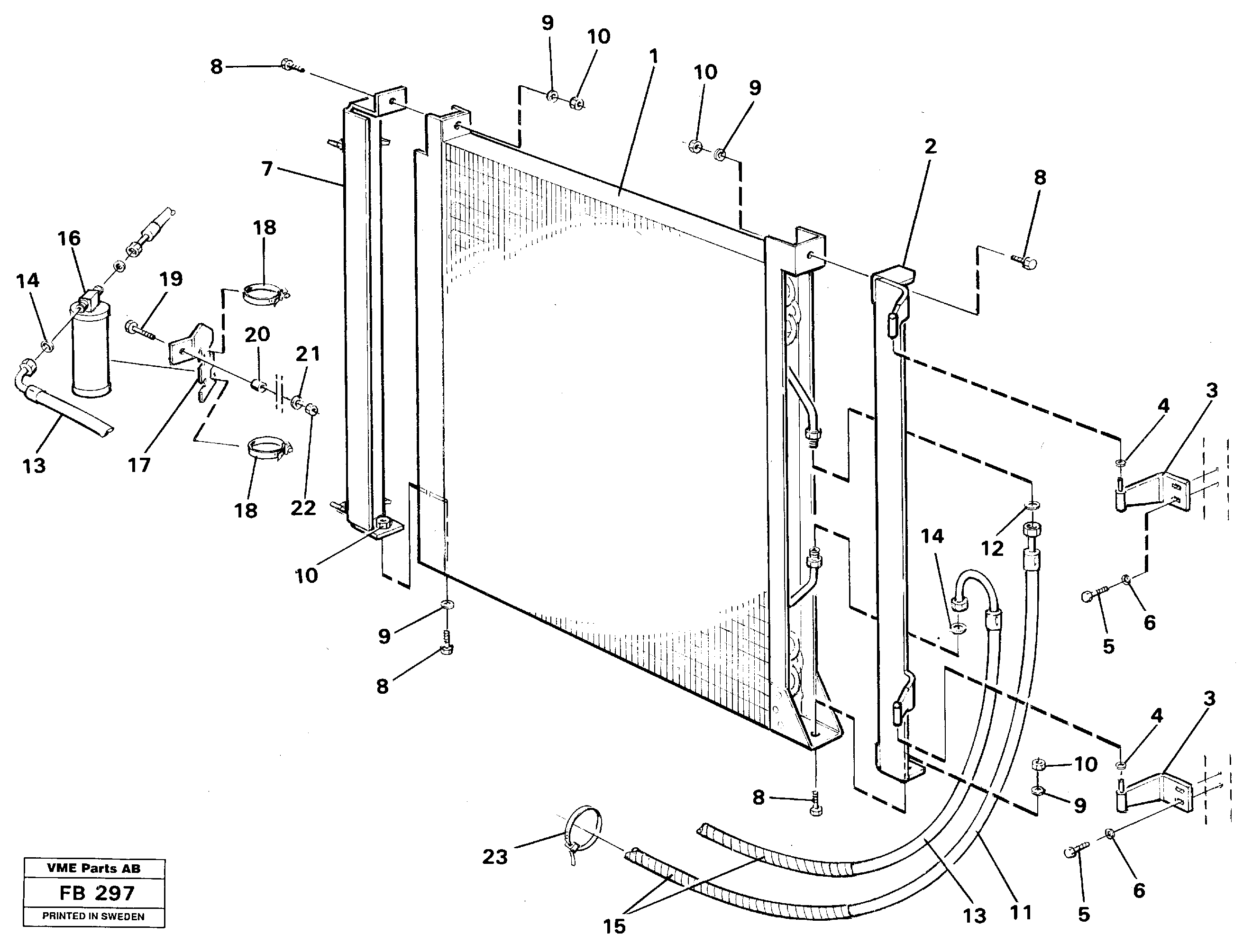 Condensor with fitting parts Cooling agent R12  SER NO -1492+1494 — volvo parts diagram