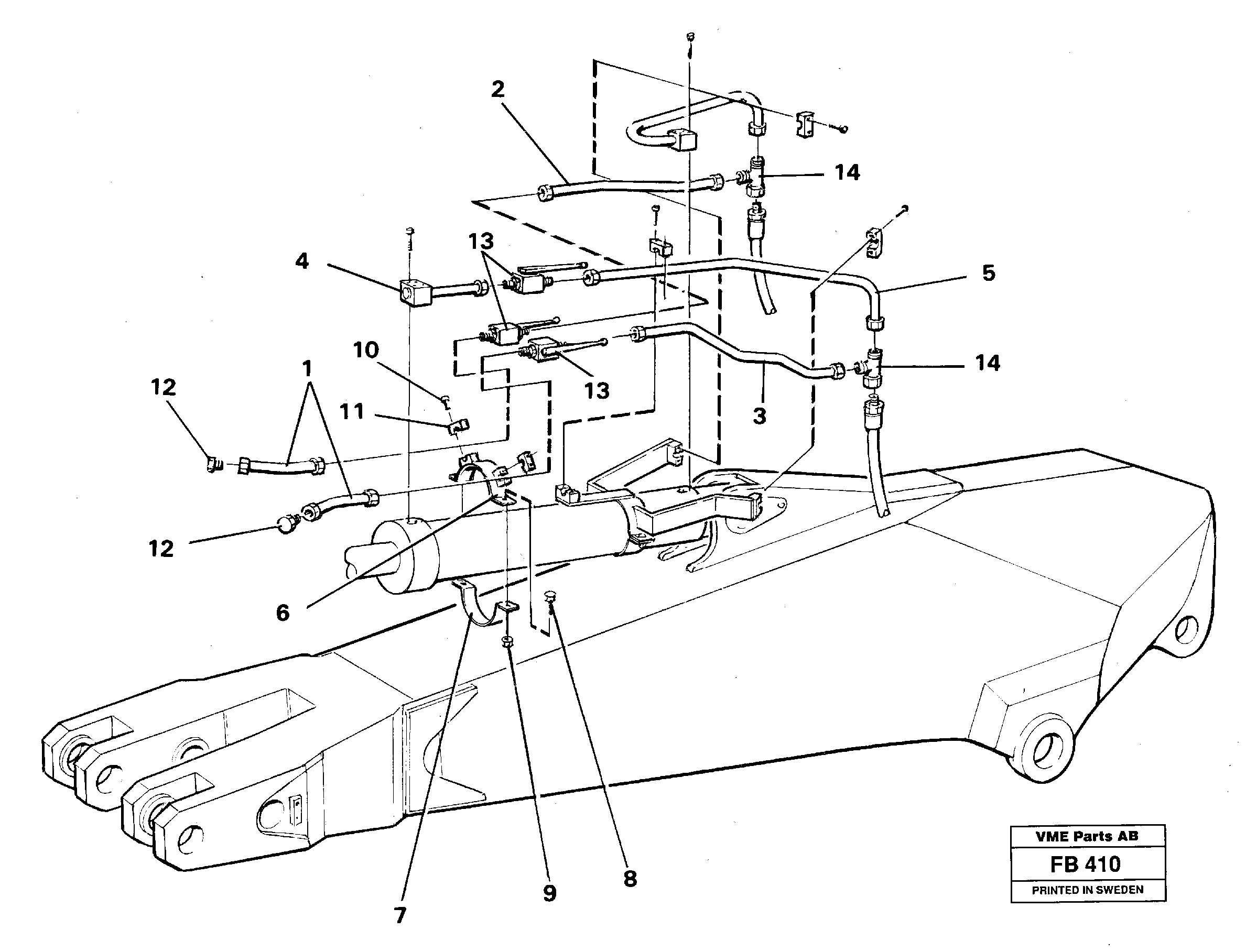 Parallel connected grab hydraulics incl. shut-offcocks on dipper arms  14258210, 14258212, 14258214, 14262759 — volvo parts diagram