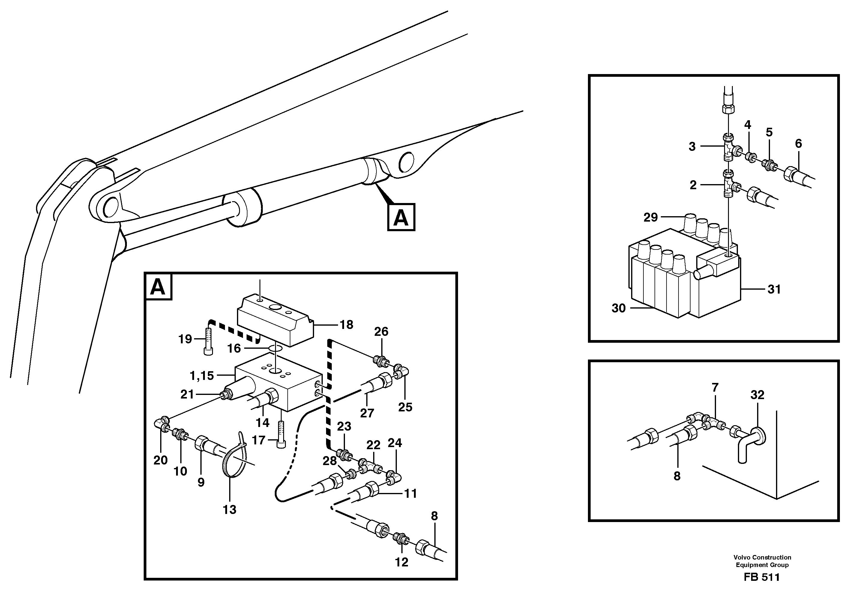 Hydraulic system, line brk valve,dipper armcylinder mtrl.handl.eq. — volvo parts diagram