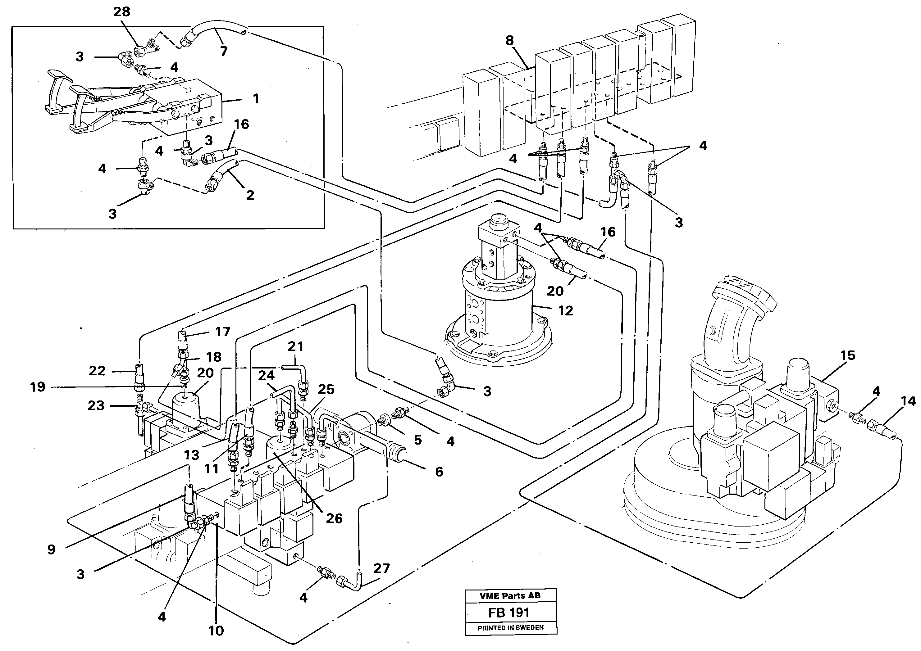 Servo system,incl travel and locking oscillating axle — volvo parts diagram