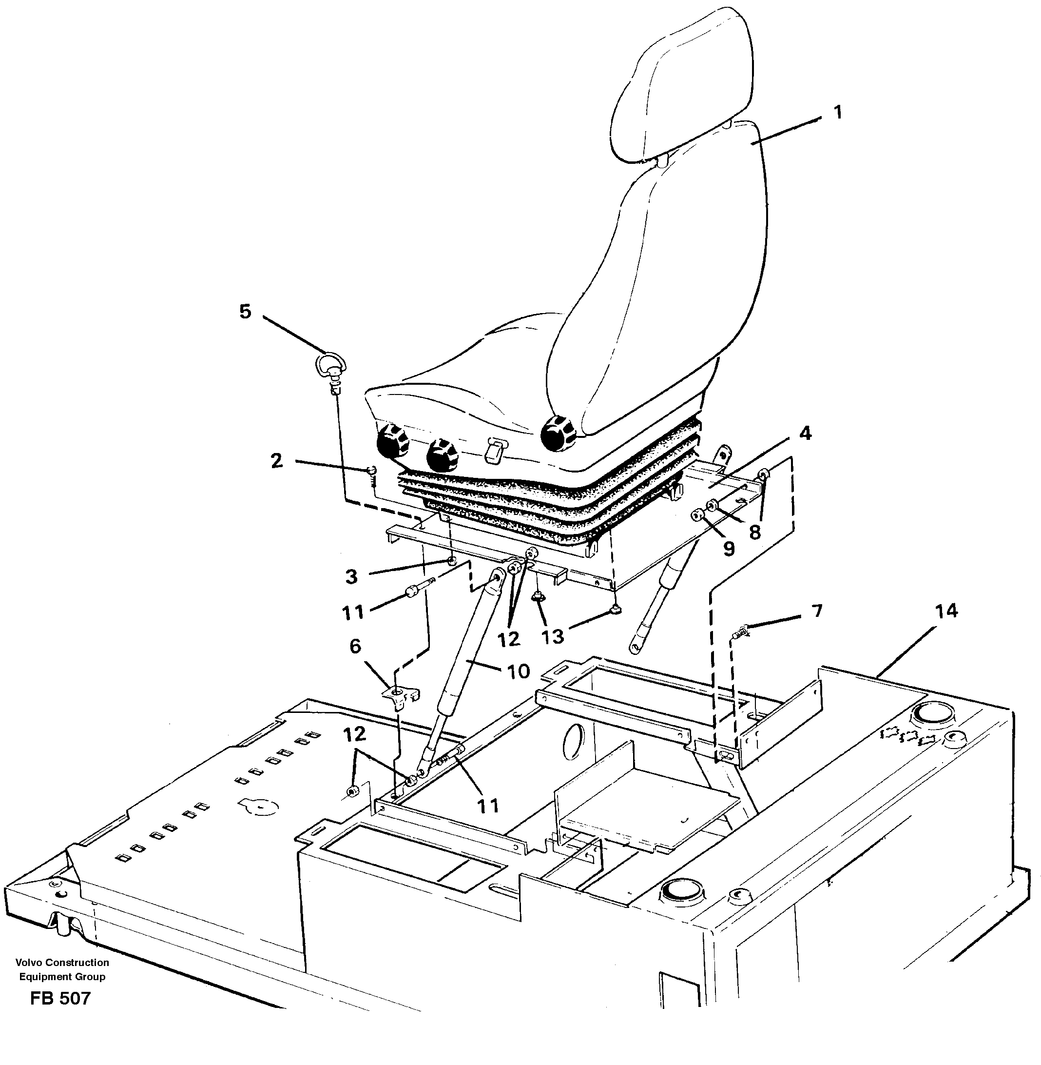 Operator seat with fitting parts — volvo parts diagram