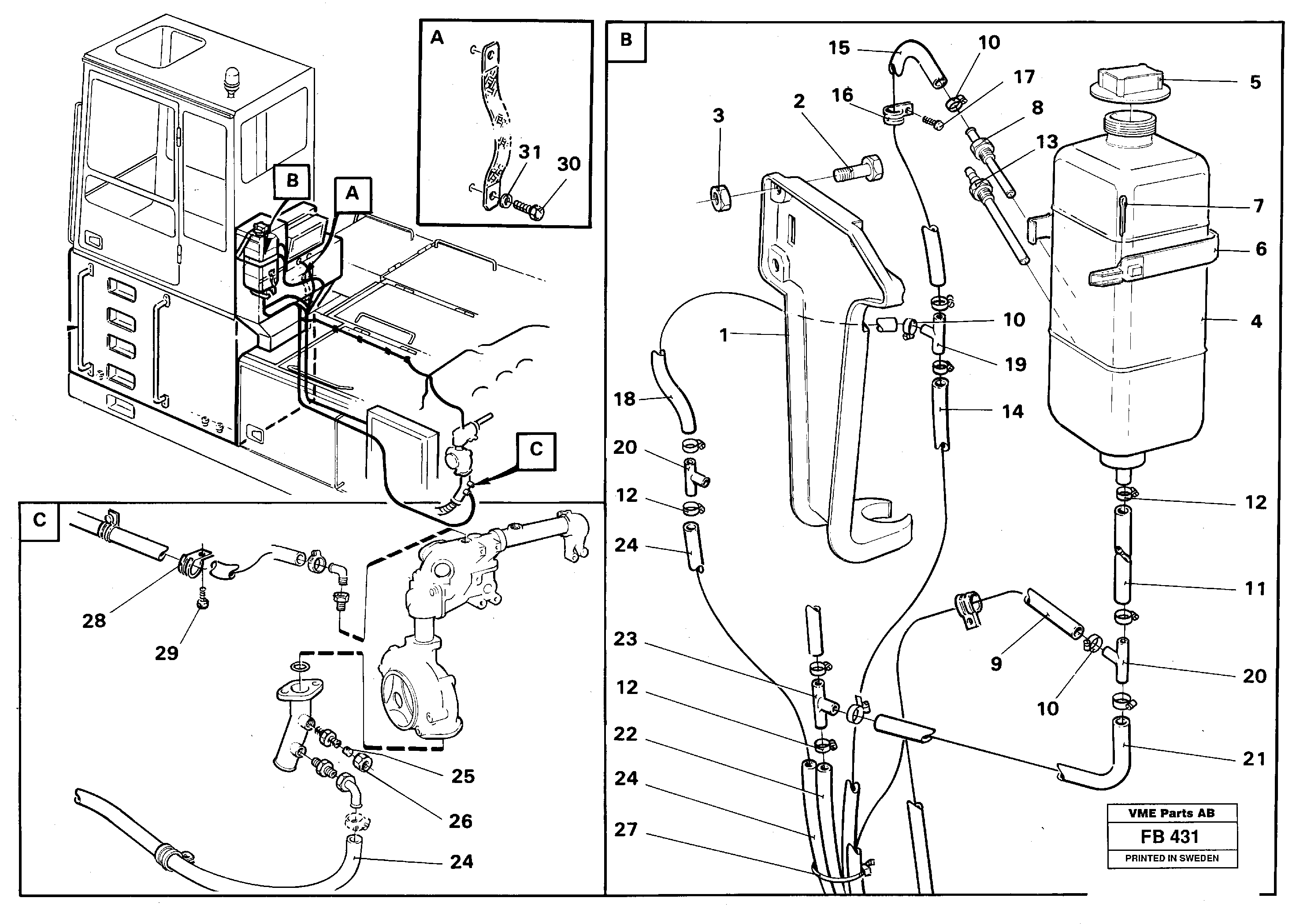 Expansion tank, cab elevation 1220 mm  14260584 — volvo parts diagram