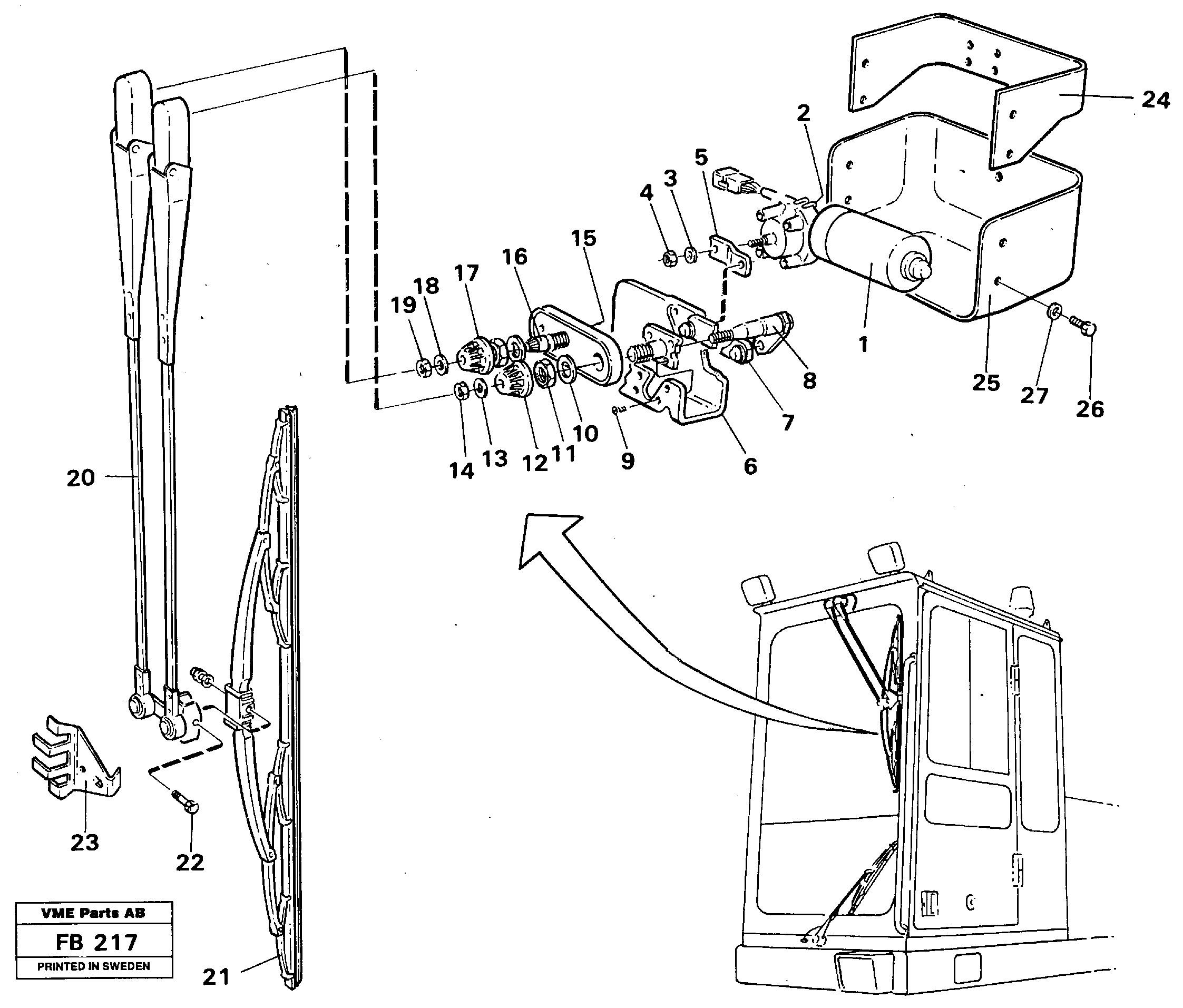 Windscreen wiper, upper — volvo parts diagram