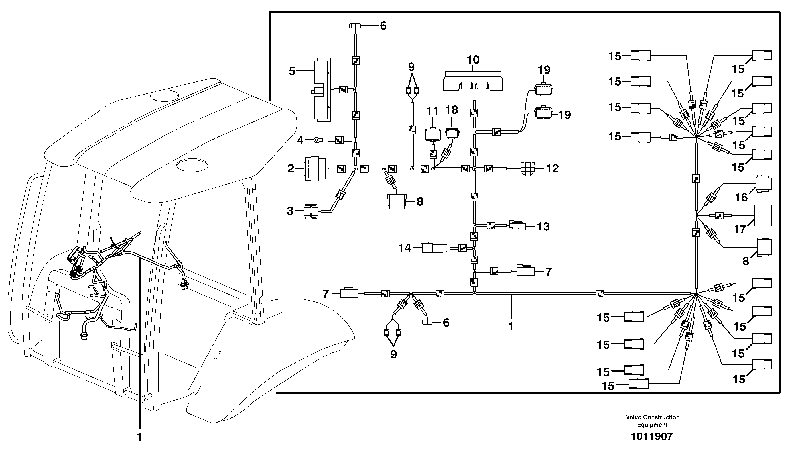 Cable harness, control panel right  11298190, CAB SER NO -10430 — volvo parts diagram