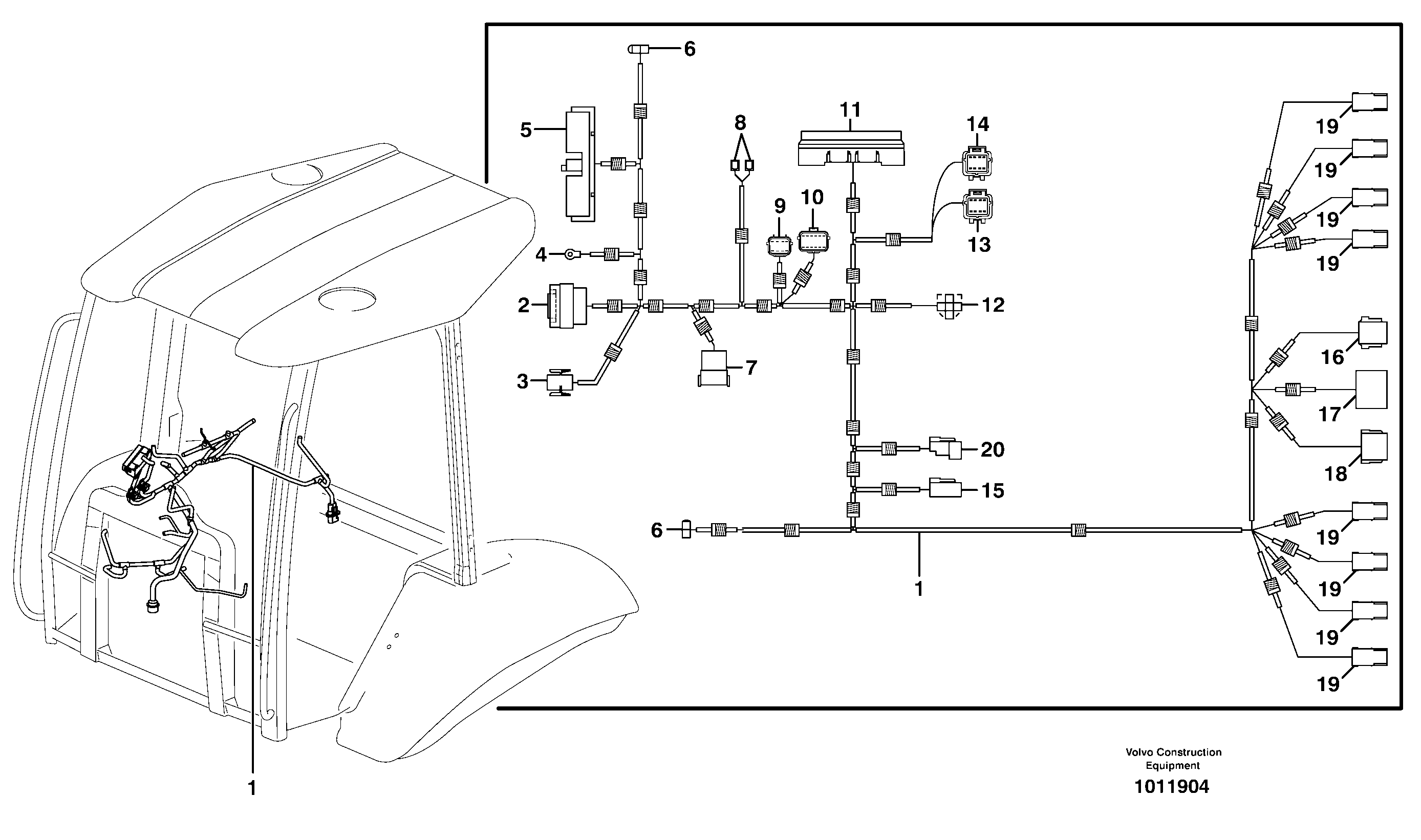 Cable harness, control panel right  11298189 — volvo parts diagram