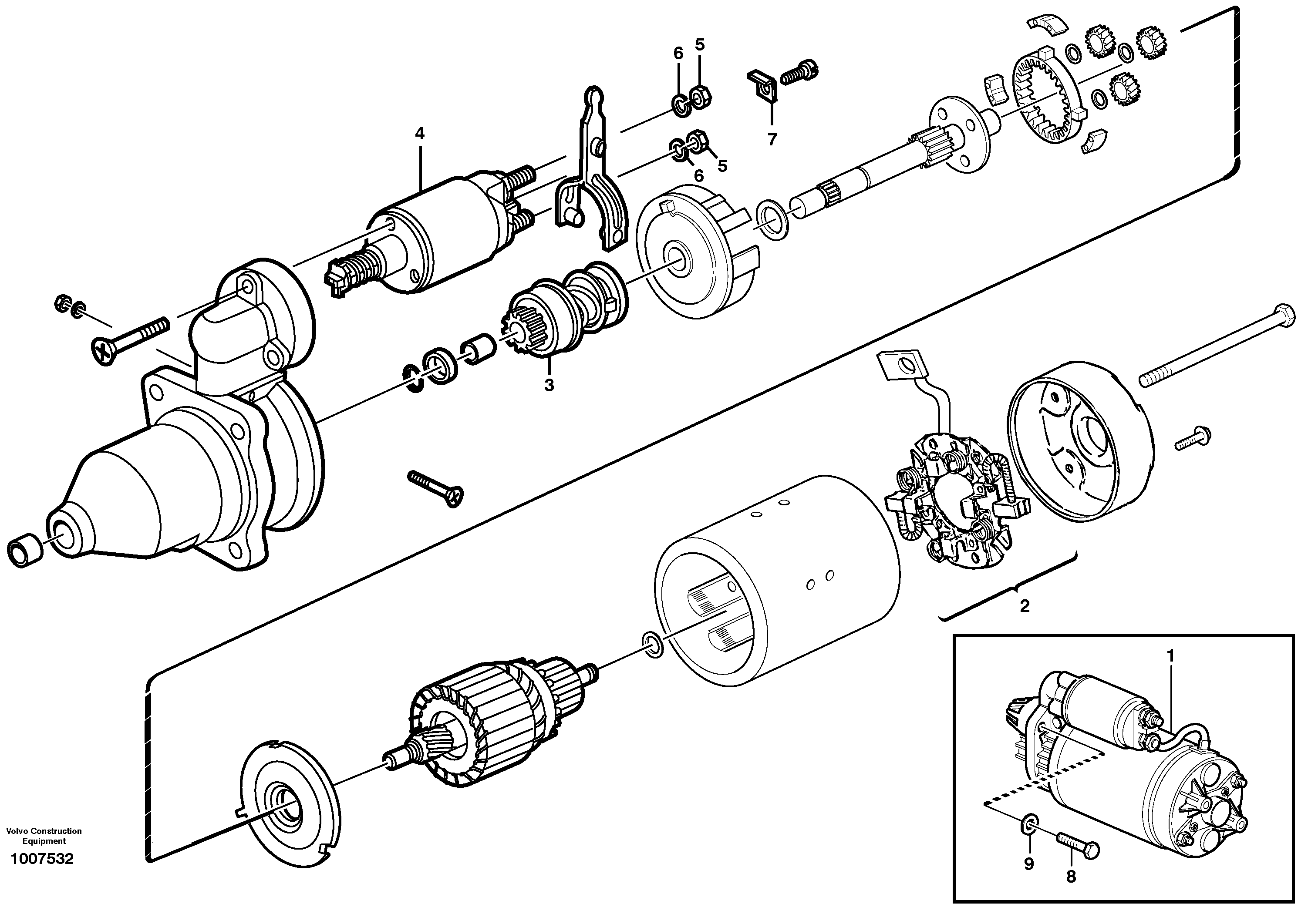 Starter motor with assembling details — volvo parts diagram