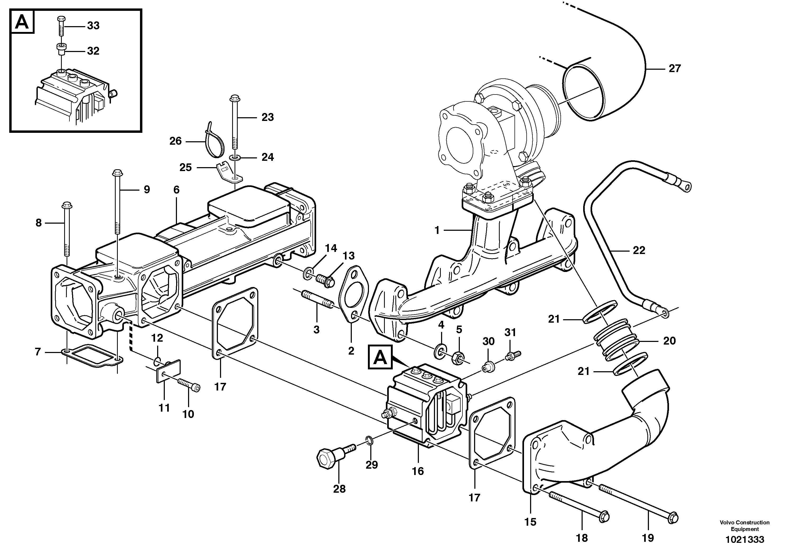 Inlet manifold and exhaust manifold — volvo parts diagram