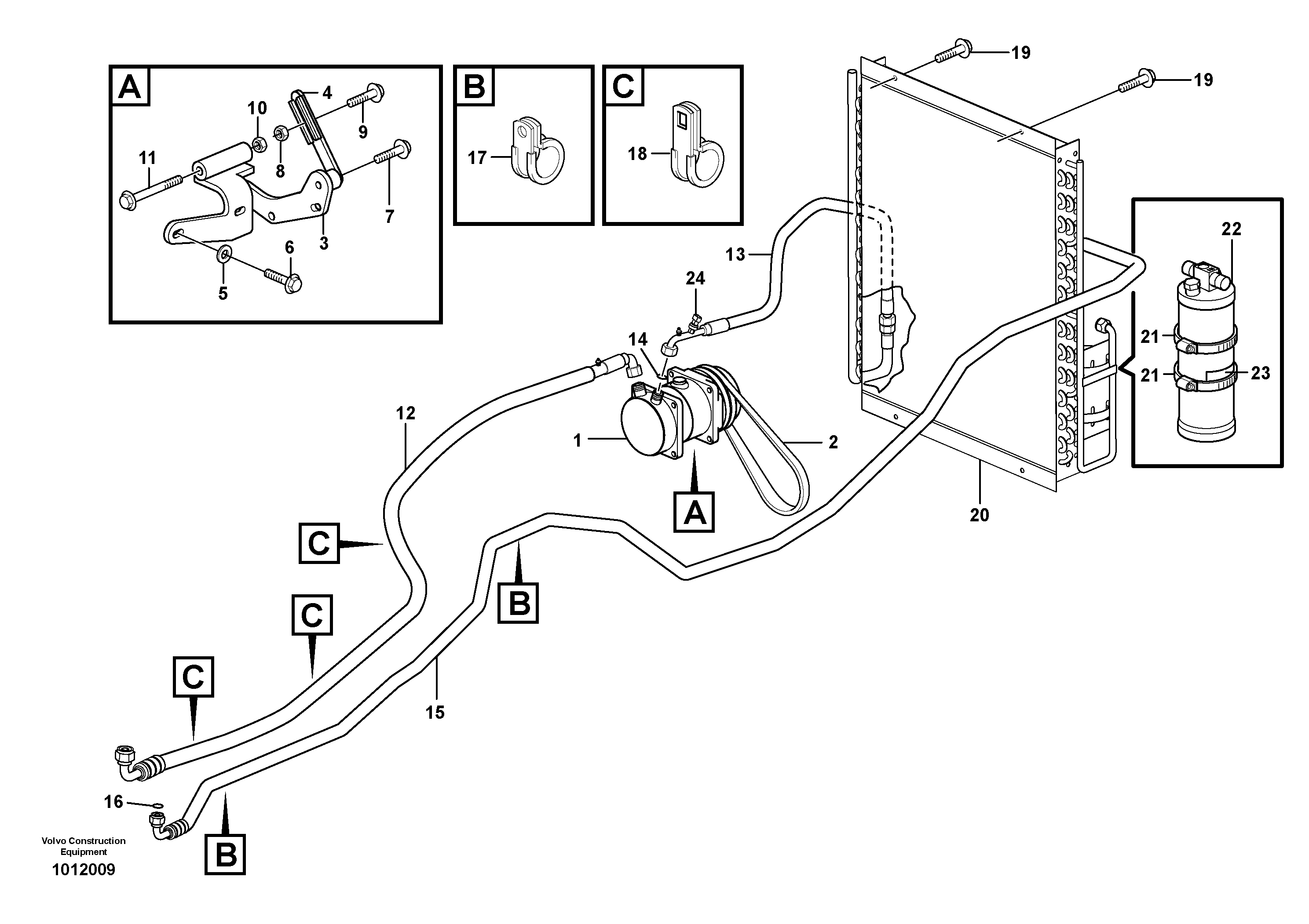 Assembly hoses: Evaparator, receiver drier, condenser.  11298018 — volvo parts diagram