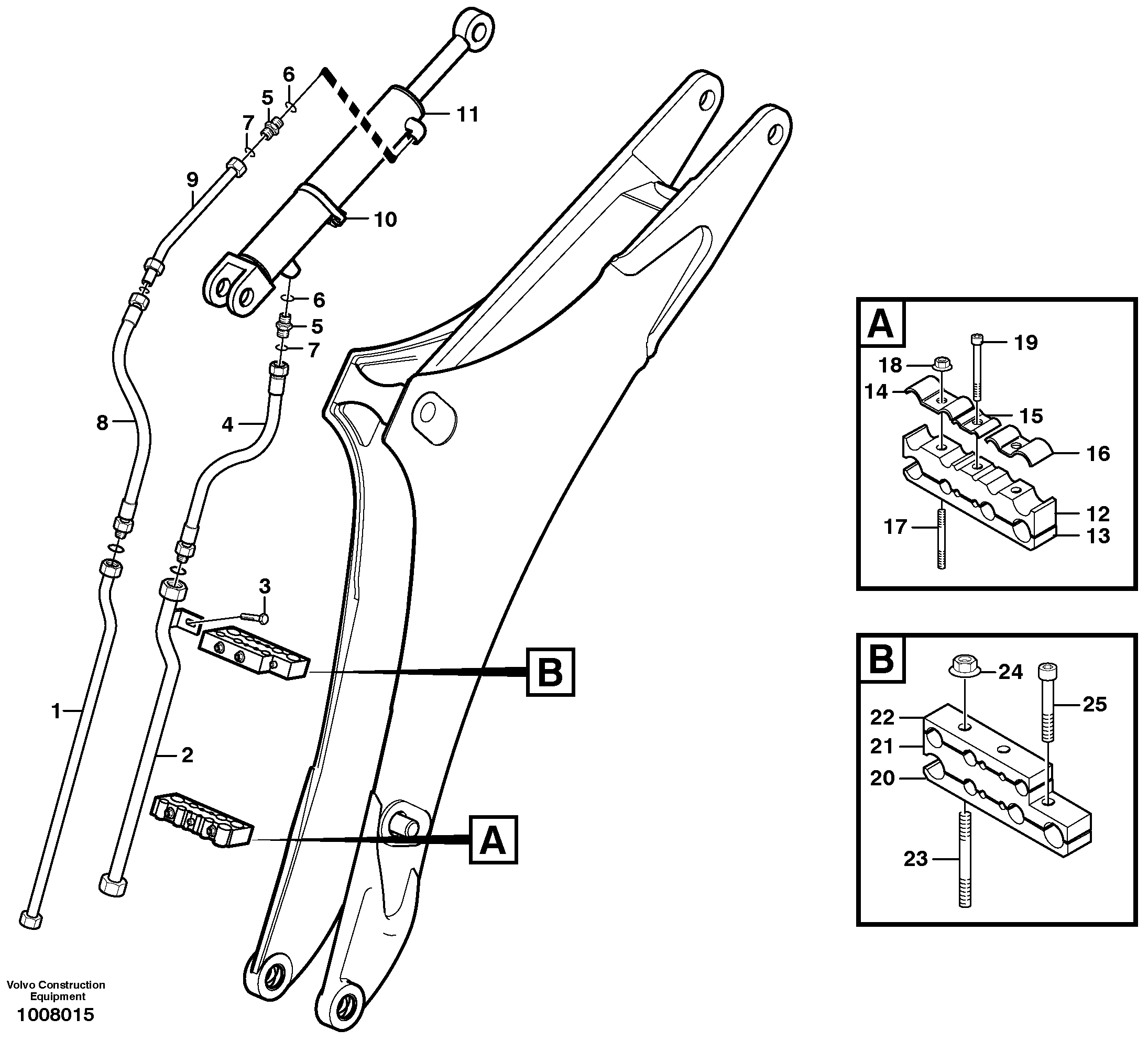 Hydraulic system dipper arm  11890342, 11890343 — volvo parts diagram