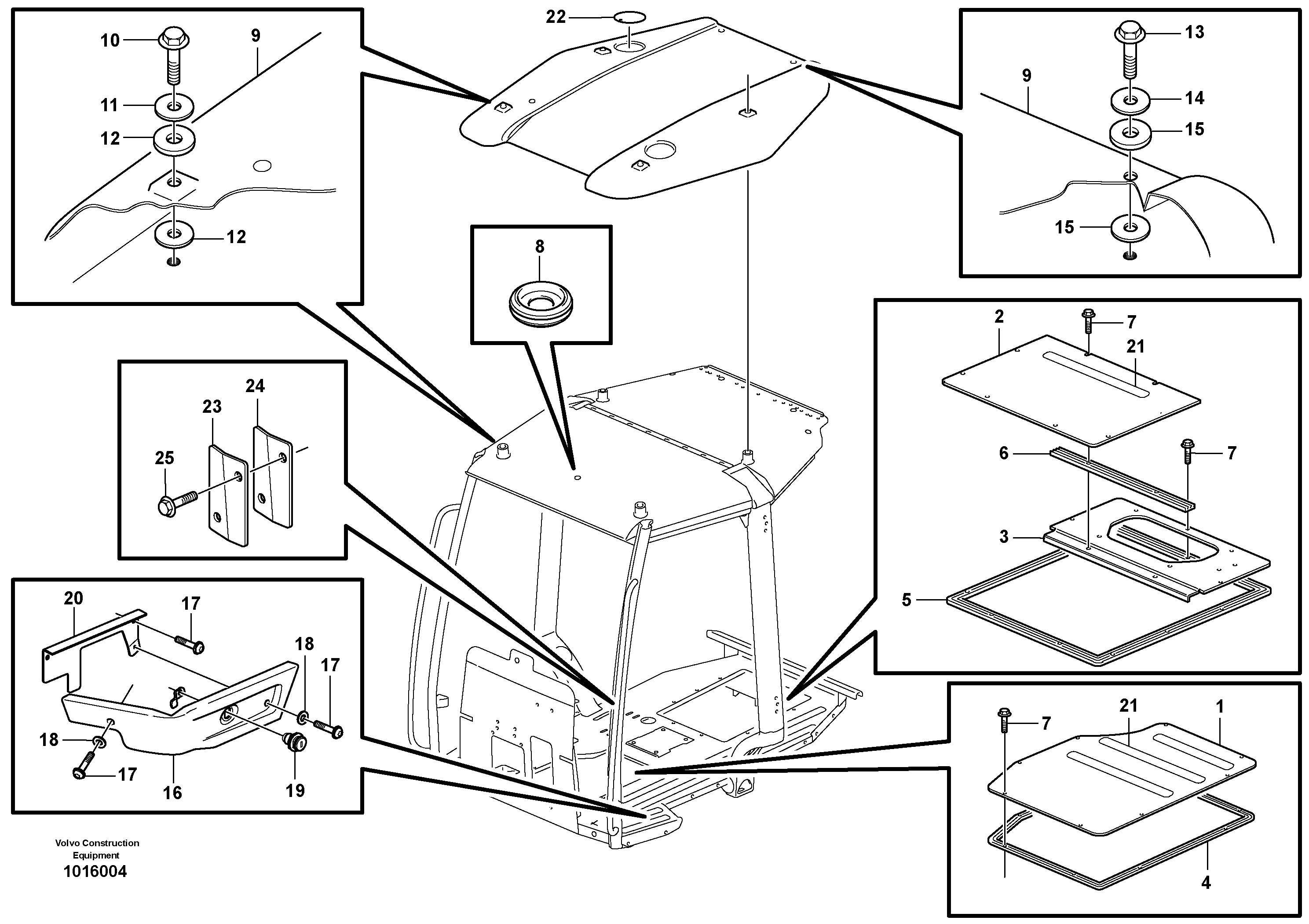 Cab body: roof and floor panel. — volvo parts diagram