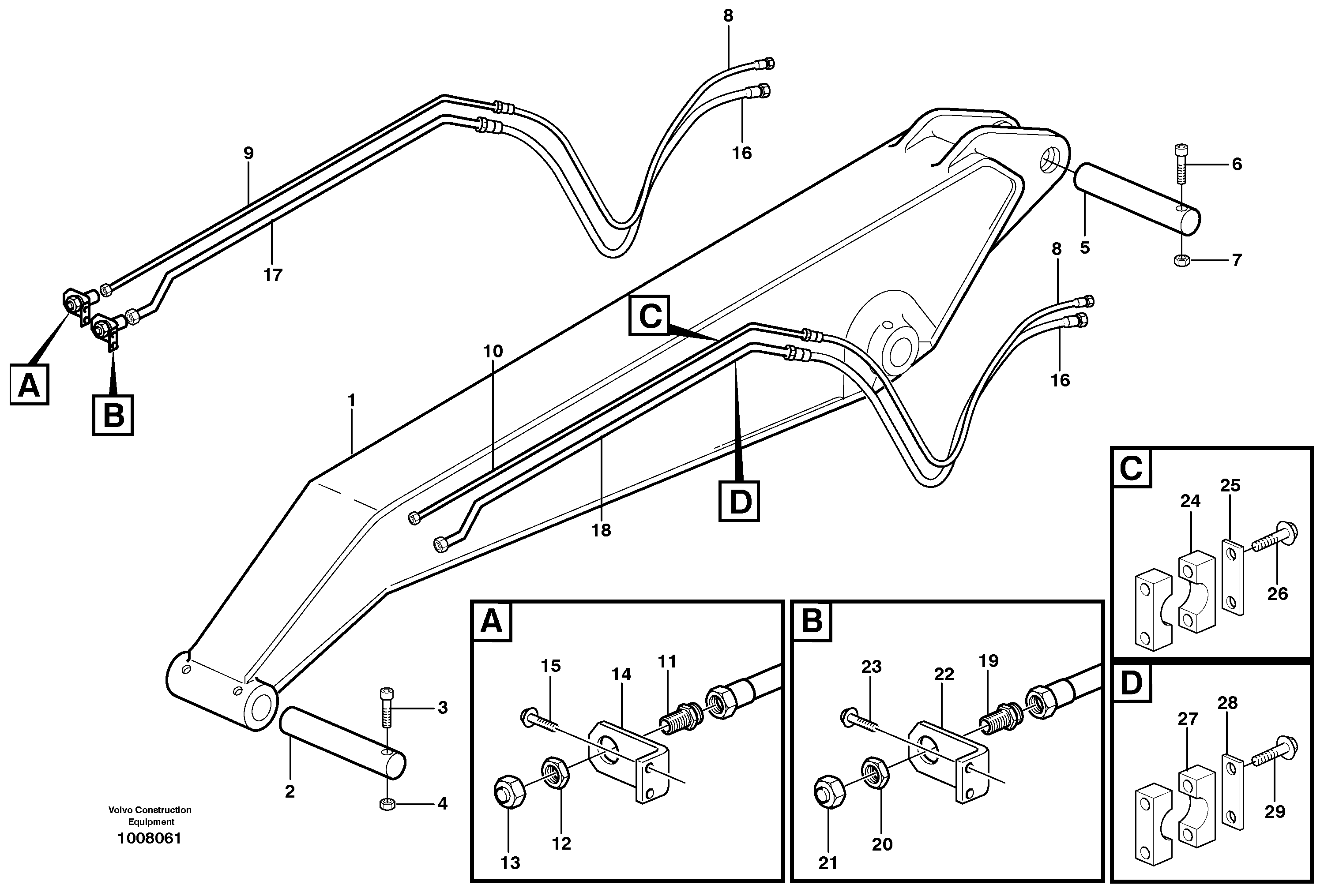 Hydr. equipm. on dipper arm, 2.95m  14302834, 14313071 — volvo parts diagram