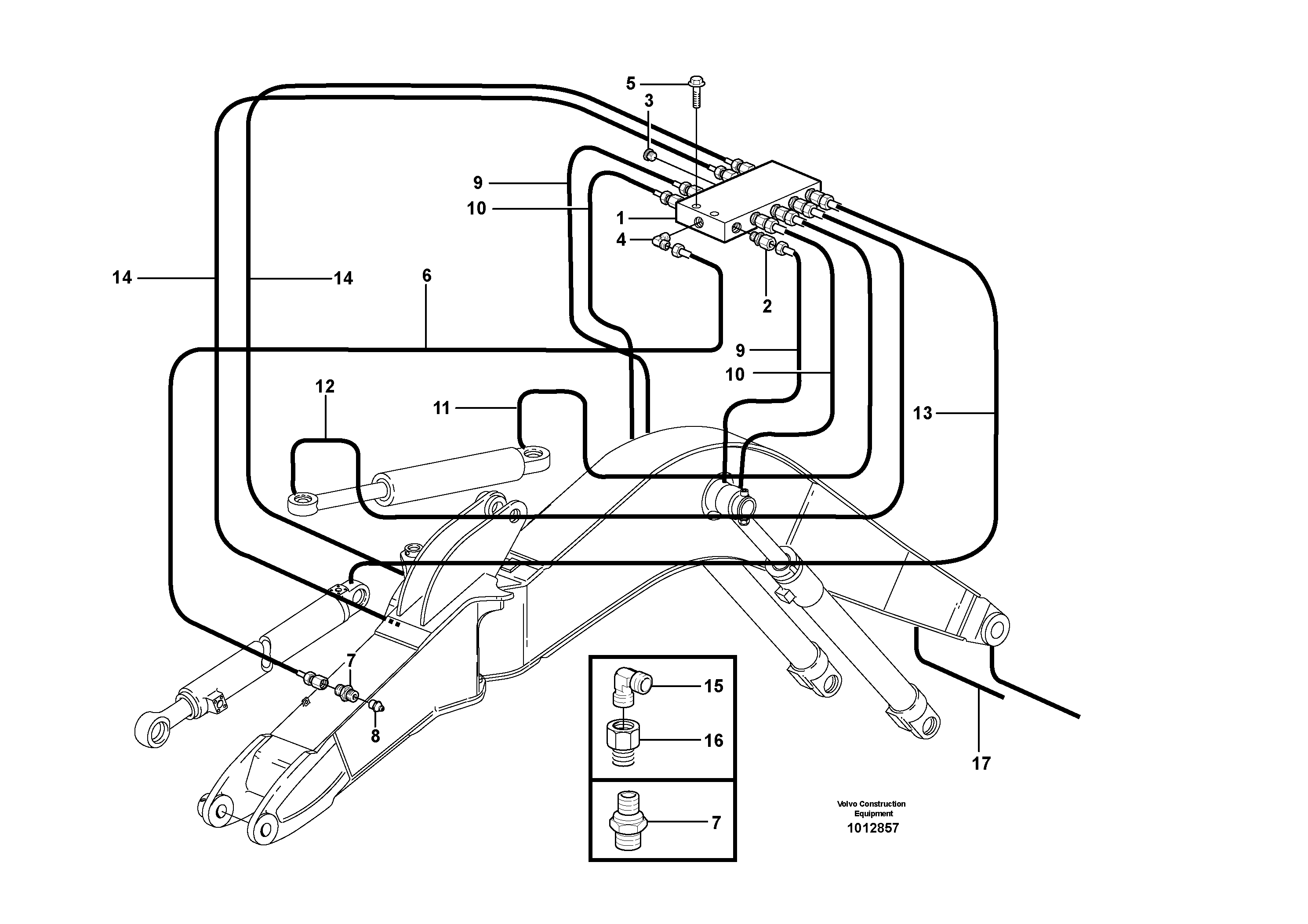 Central lubrication, boom, offset 14314047 — volvo parts diagram