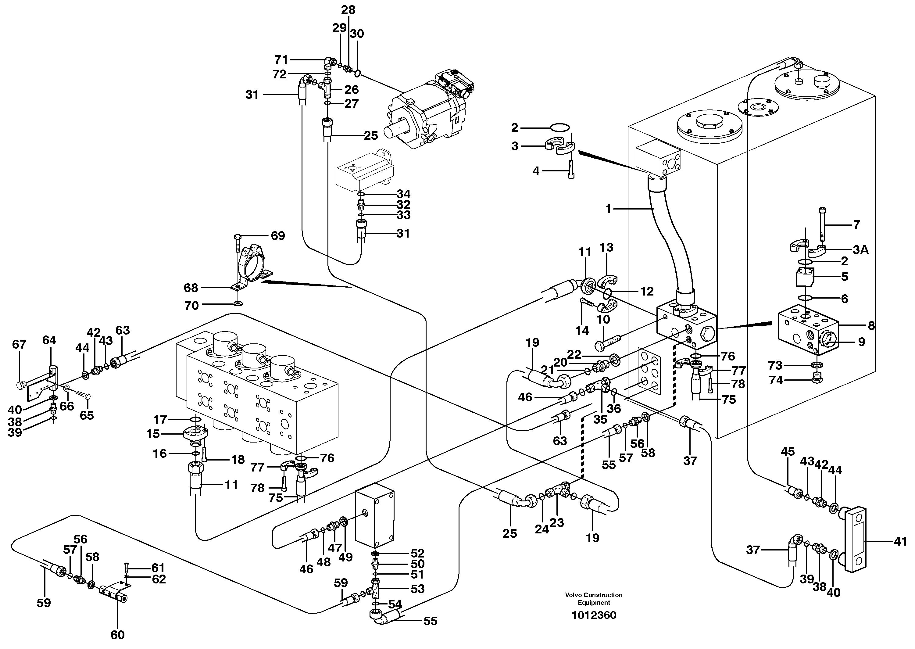 Hydraulic system, return lines — volvo parts diagram