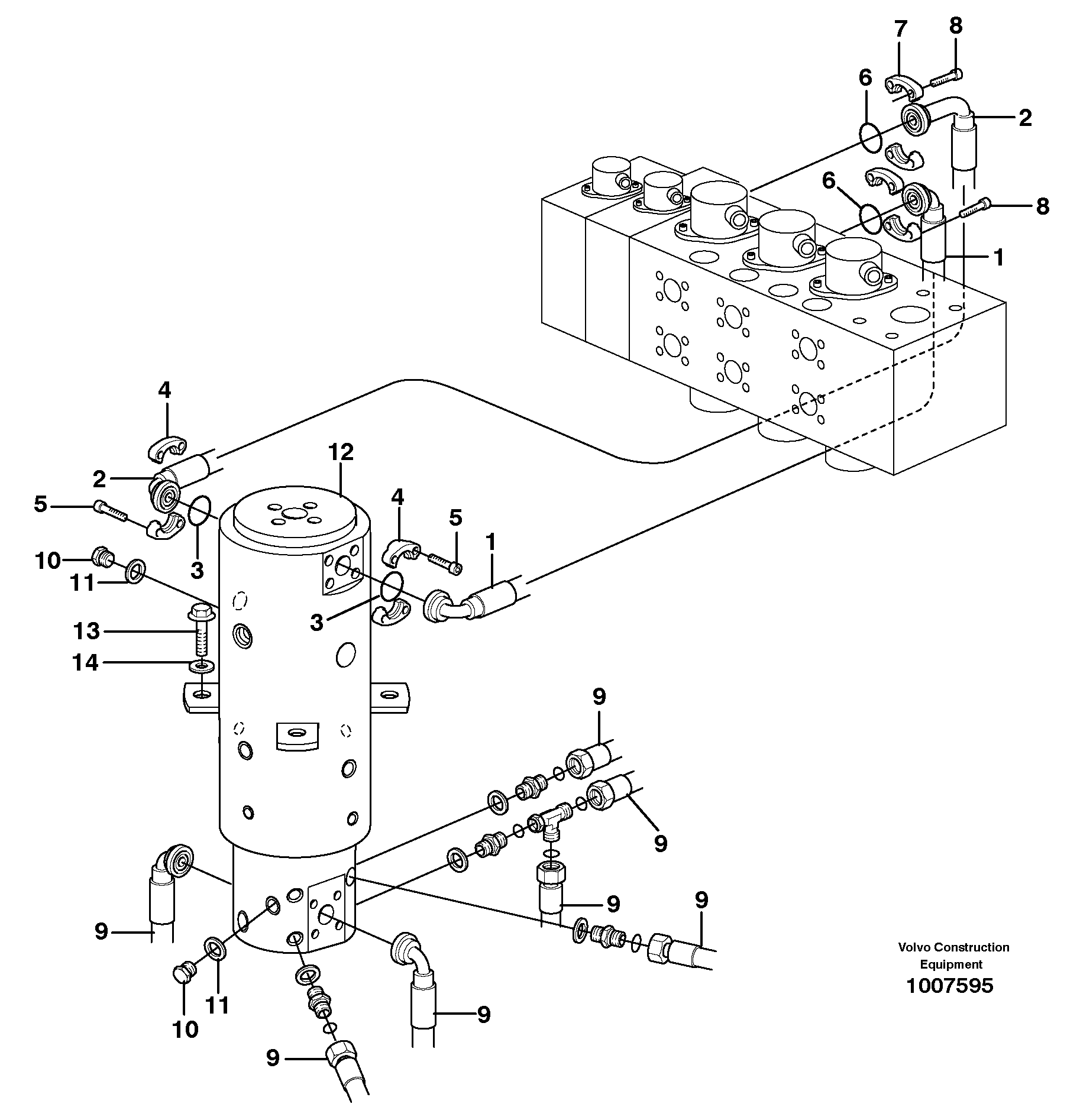 Hydraulic system, transport in uppercarrige — volvo parts diagram