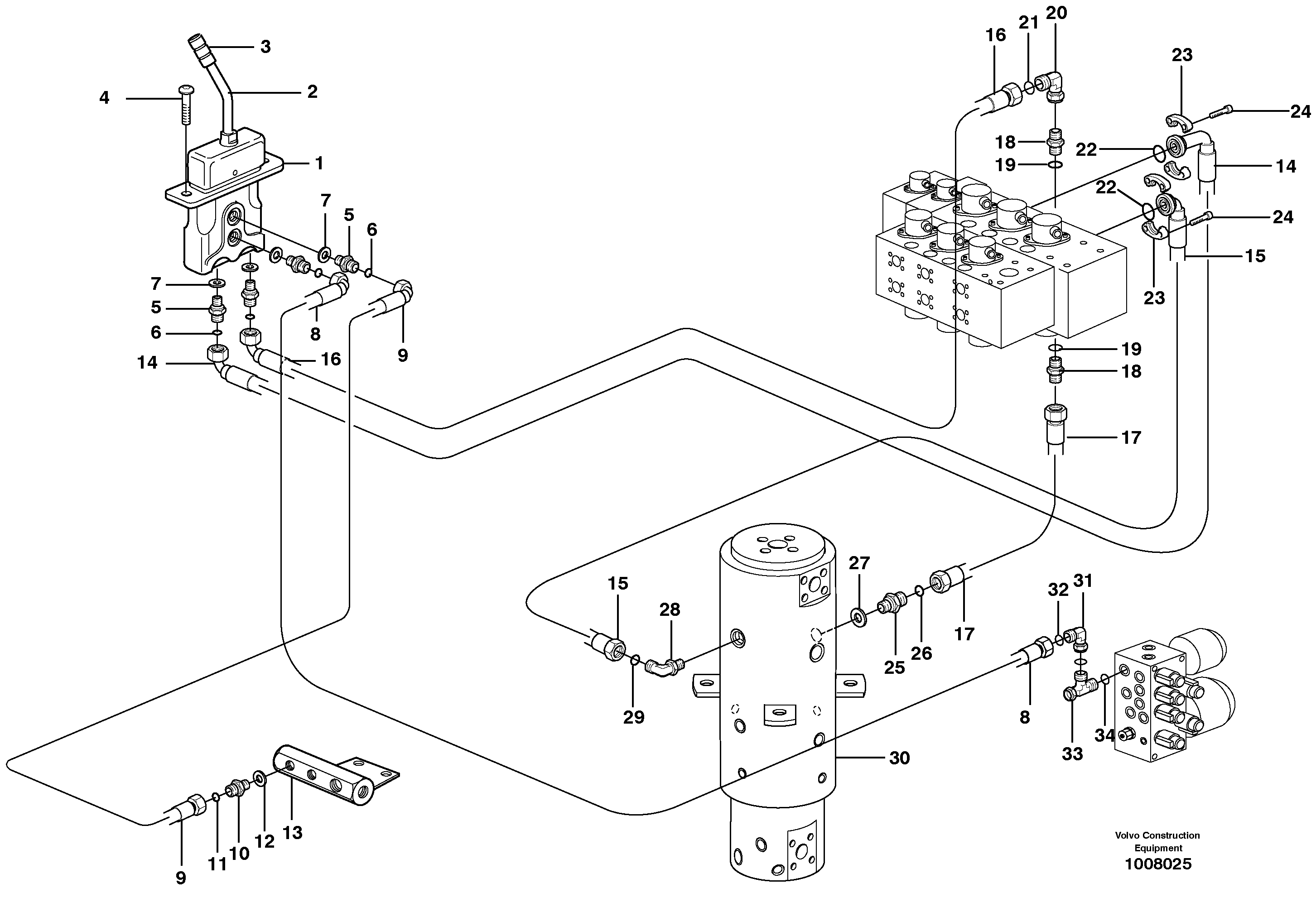 Hydraulic system for dozer blade, upper section  14314005, 14314006, 14314007 — volvo parts diagram
