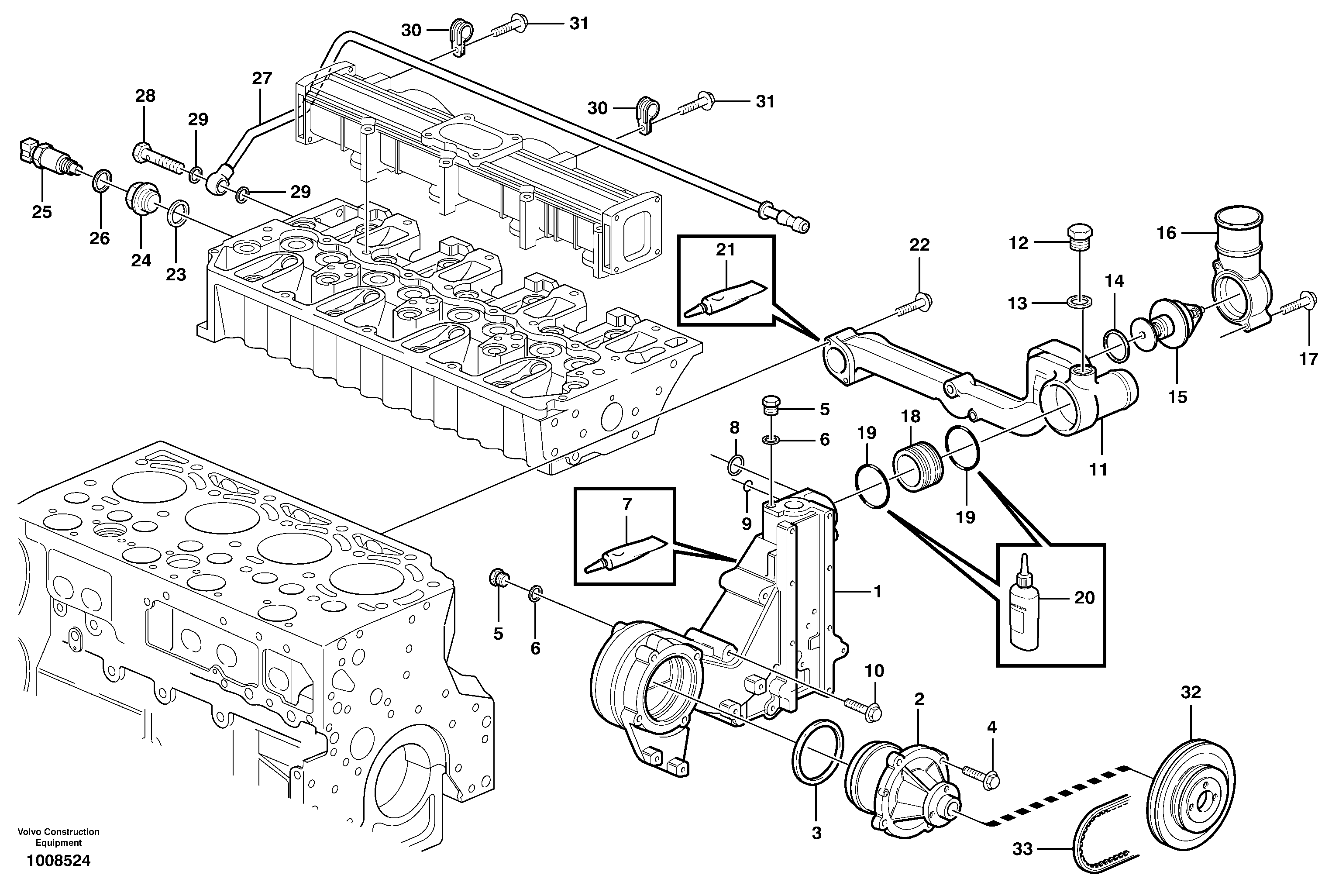 Water pump and thermostat housing — volvo parts diagram