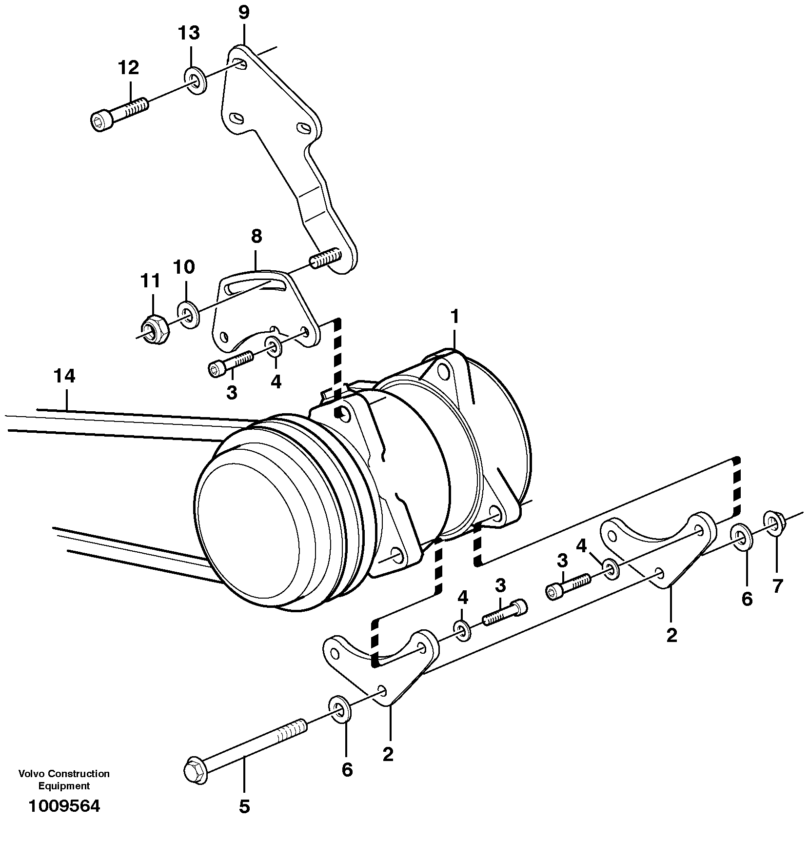 Compressor for cooling agent R134a with fitting parts.  14314019 — volvo parts diagram