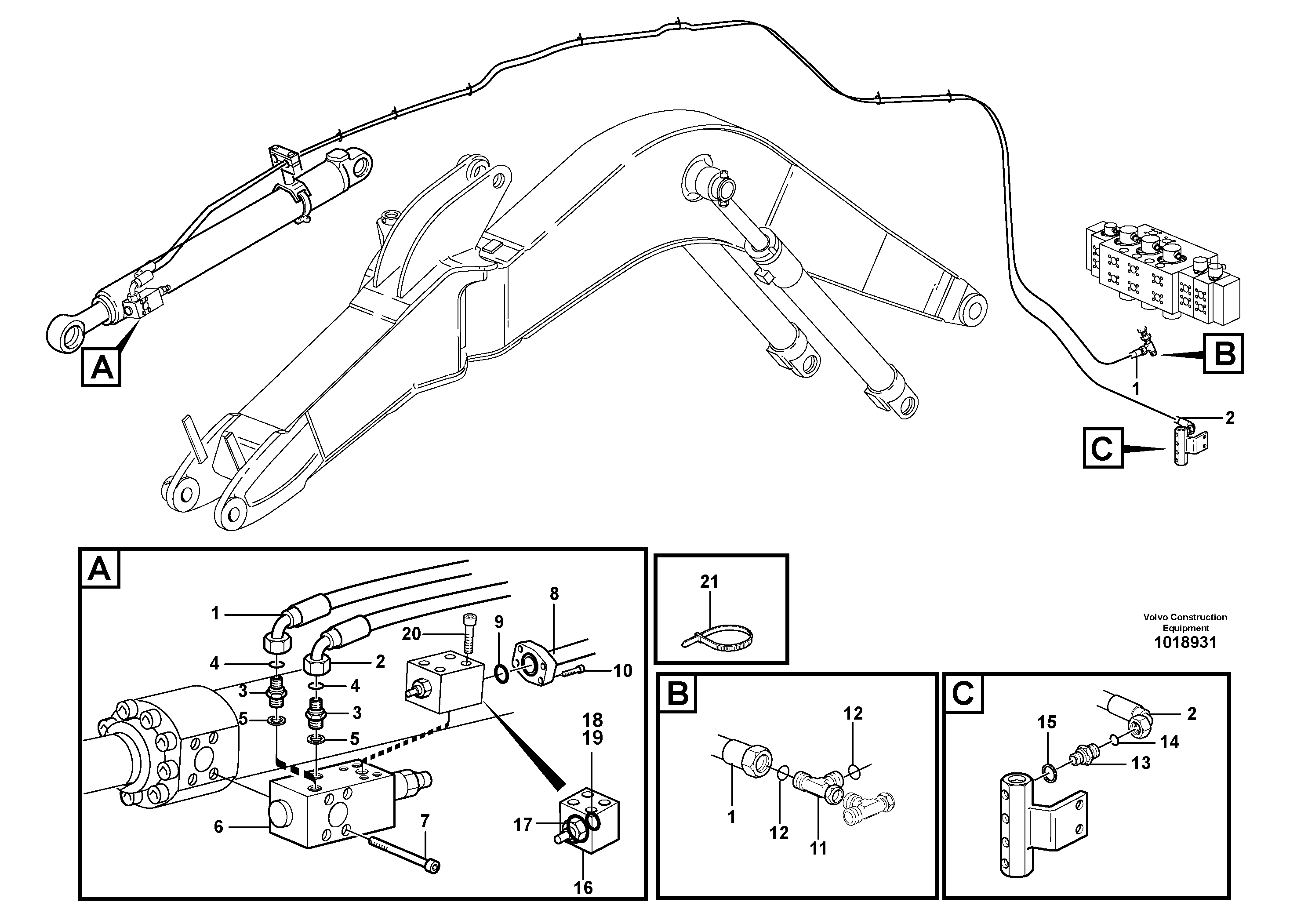 Servo hydraulics, Hose break valve  14314070 — volvo parts diagram