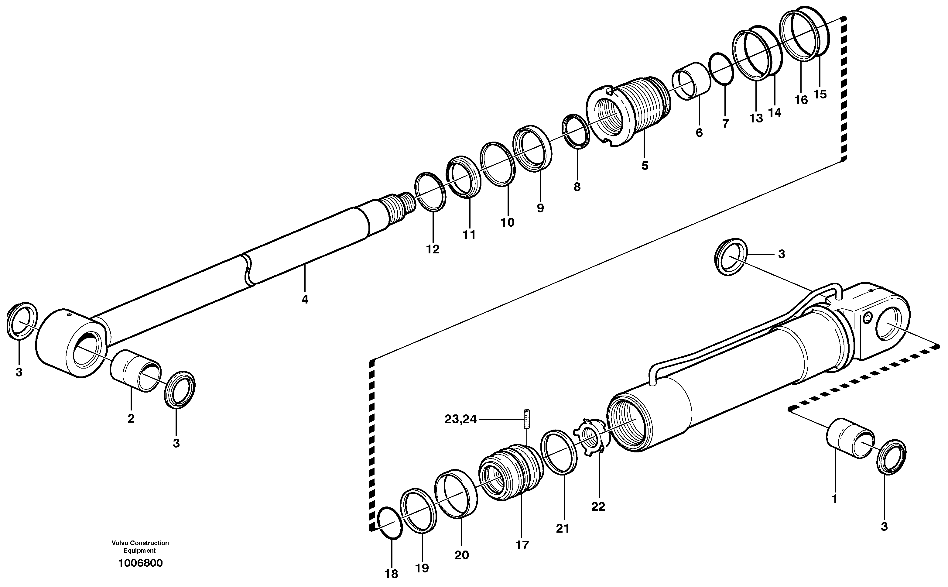 Hydraulic cylinder, dozer blade  14314005, 14314006 — volvo parts diagram