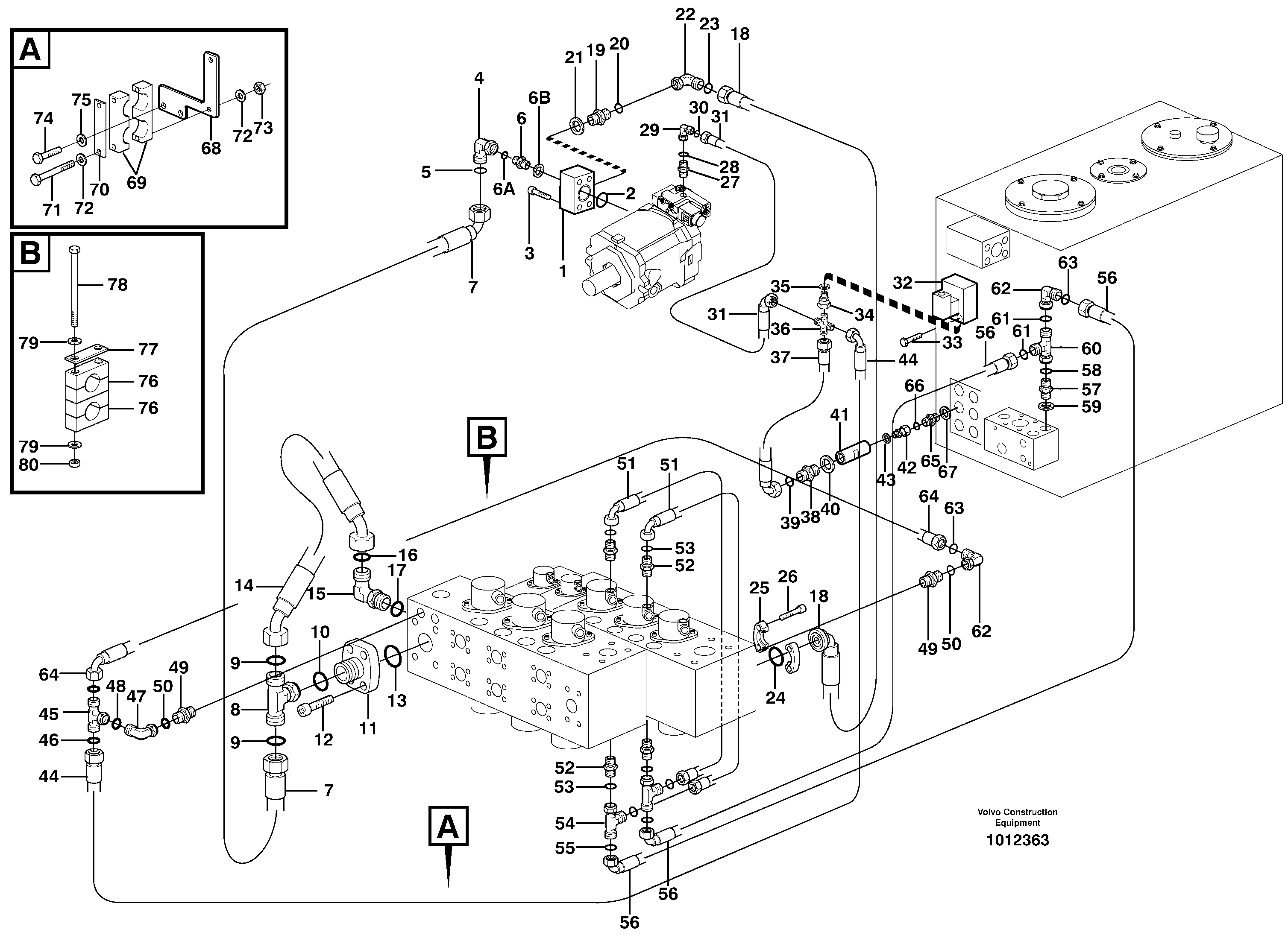 Hydraulic system, feed line — volvo parts diagram
