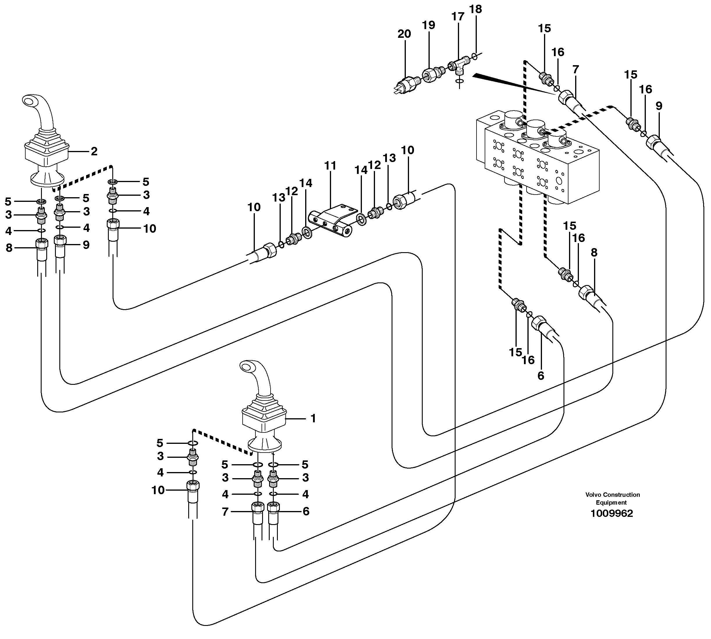 Servo hydraulics, boom, dipper arm — volvo parts diagram