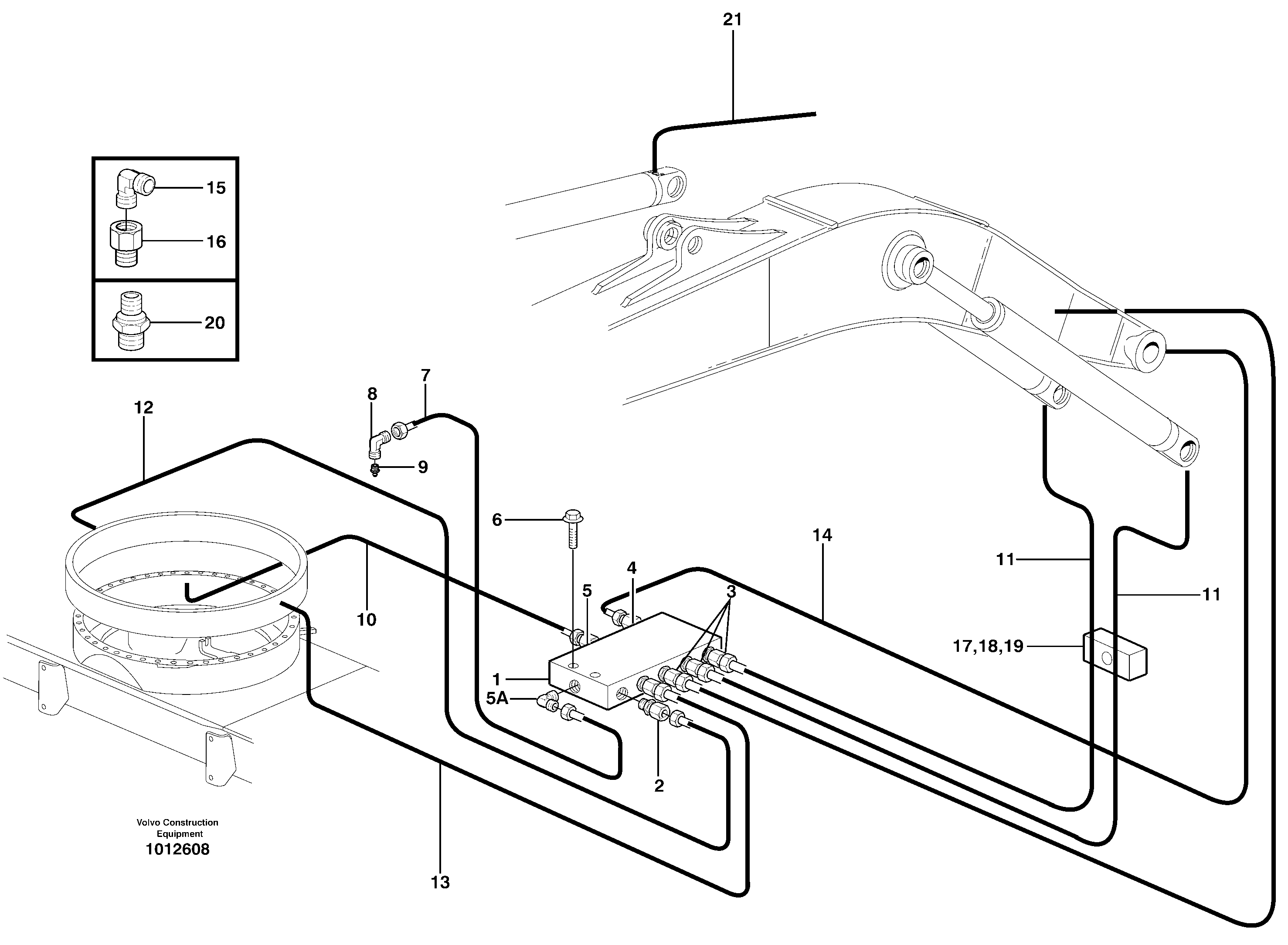 Central lubrication. slewing, mono boom 14314045, 14314047 — volvo parts diagram
