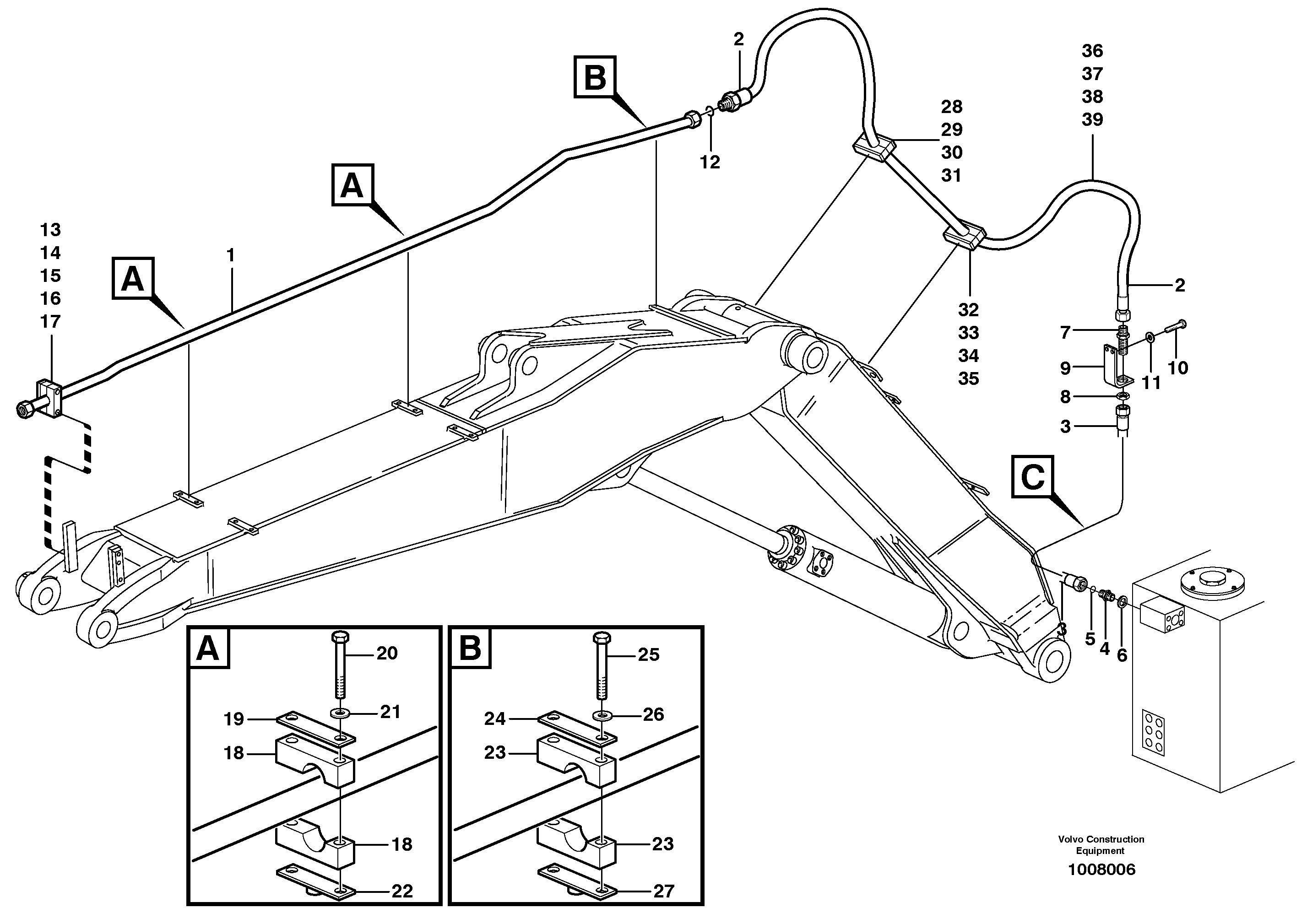 Hammer hydraulics on adjustable boom, return line  14314051 — volvo parts diagram