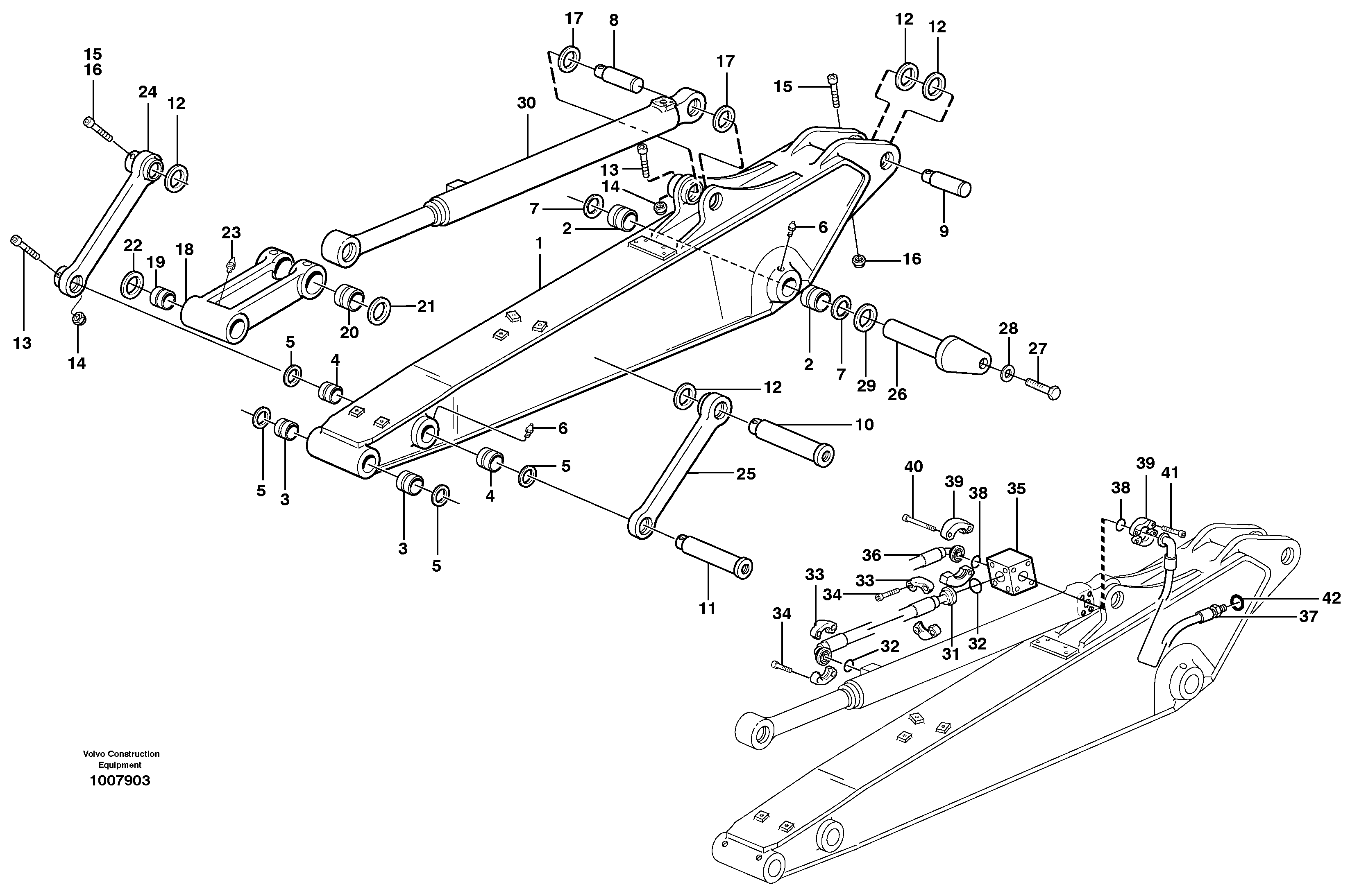 Dipper arm incl. connect.  14314000, 14314001 — volvo parts diagram