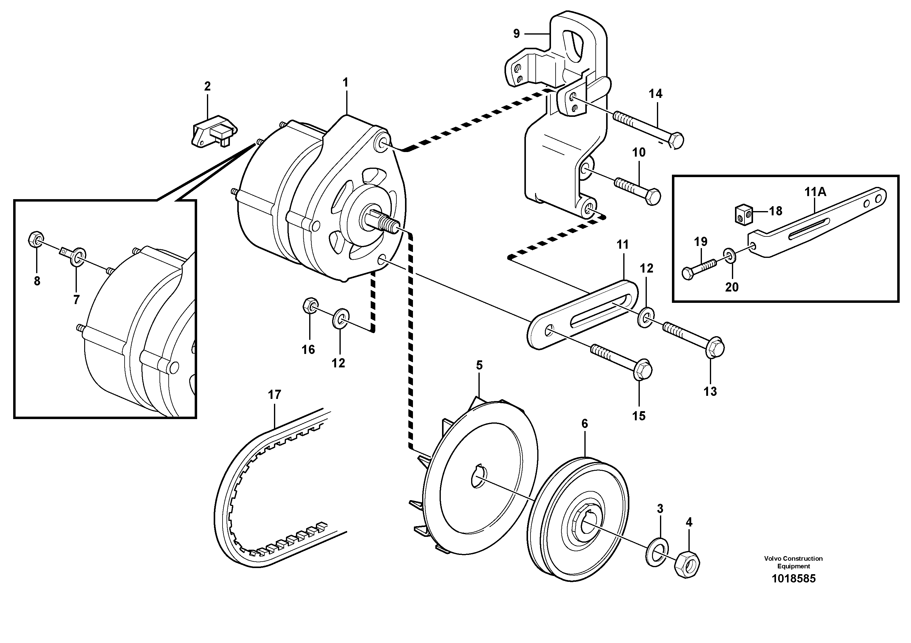 Alternator with assembling details — volvo parts diagram