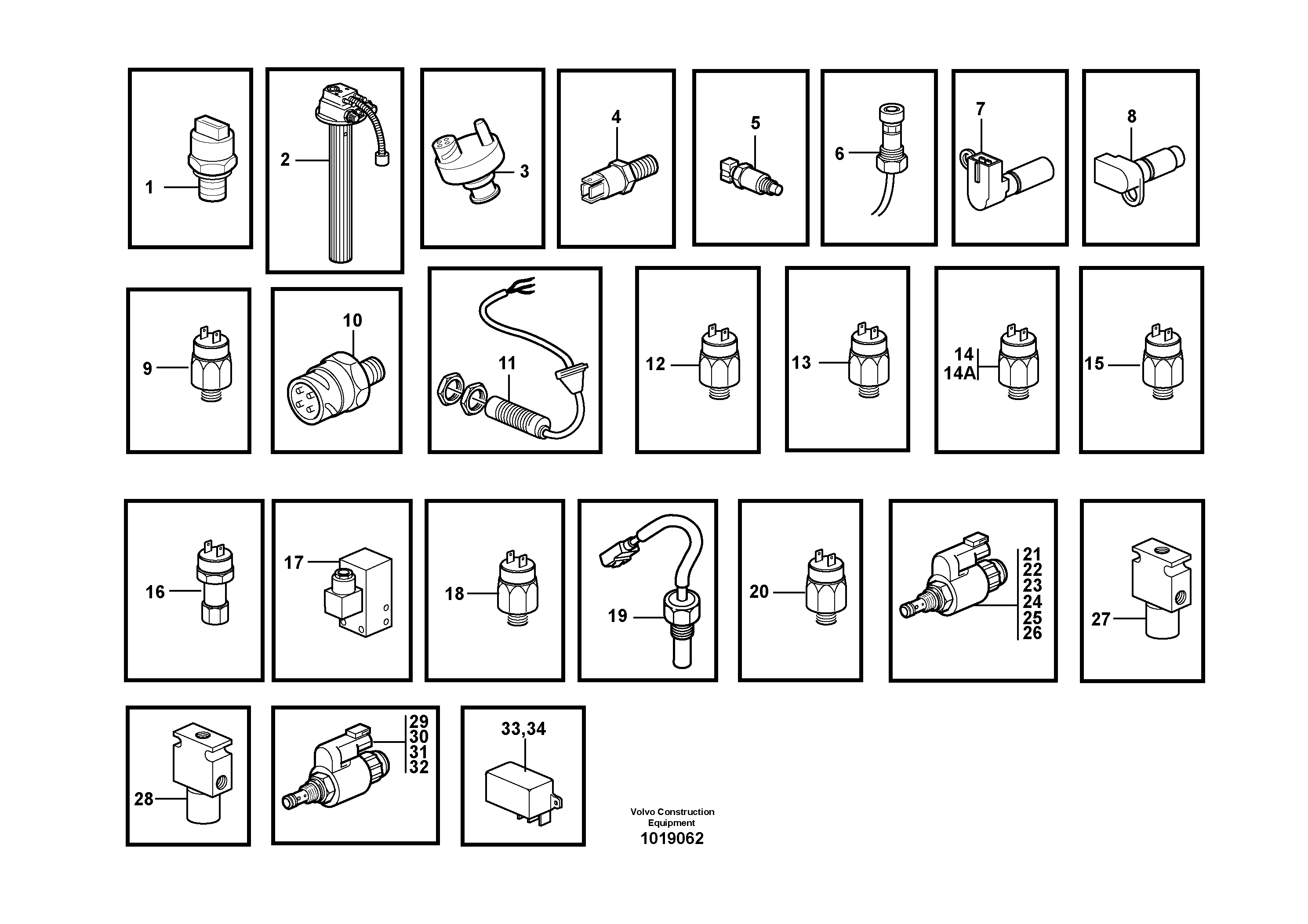 Sensors, reference list — volvo parts diagram