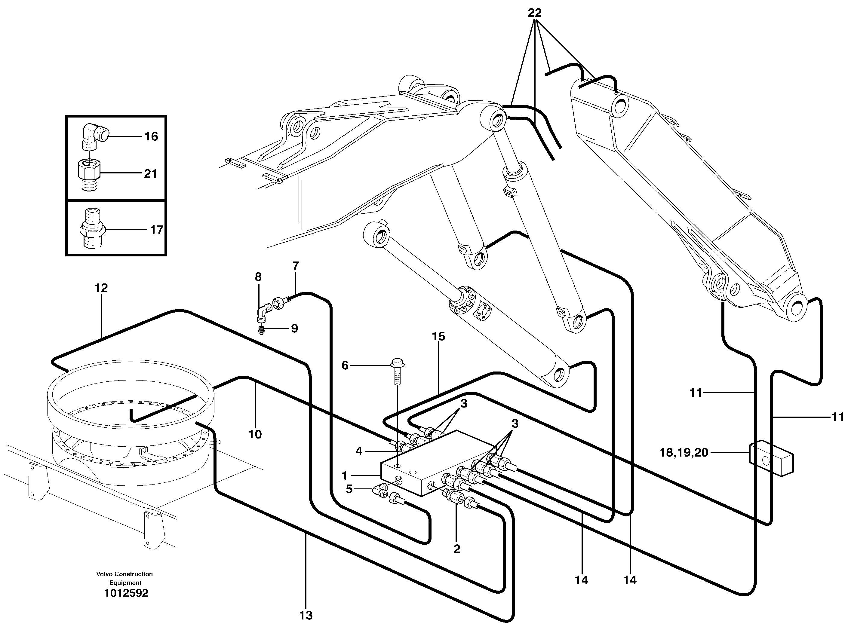 Central lubrication. slewing, adjustable boom 14313025 — volvo parts diagram