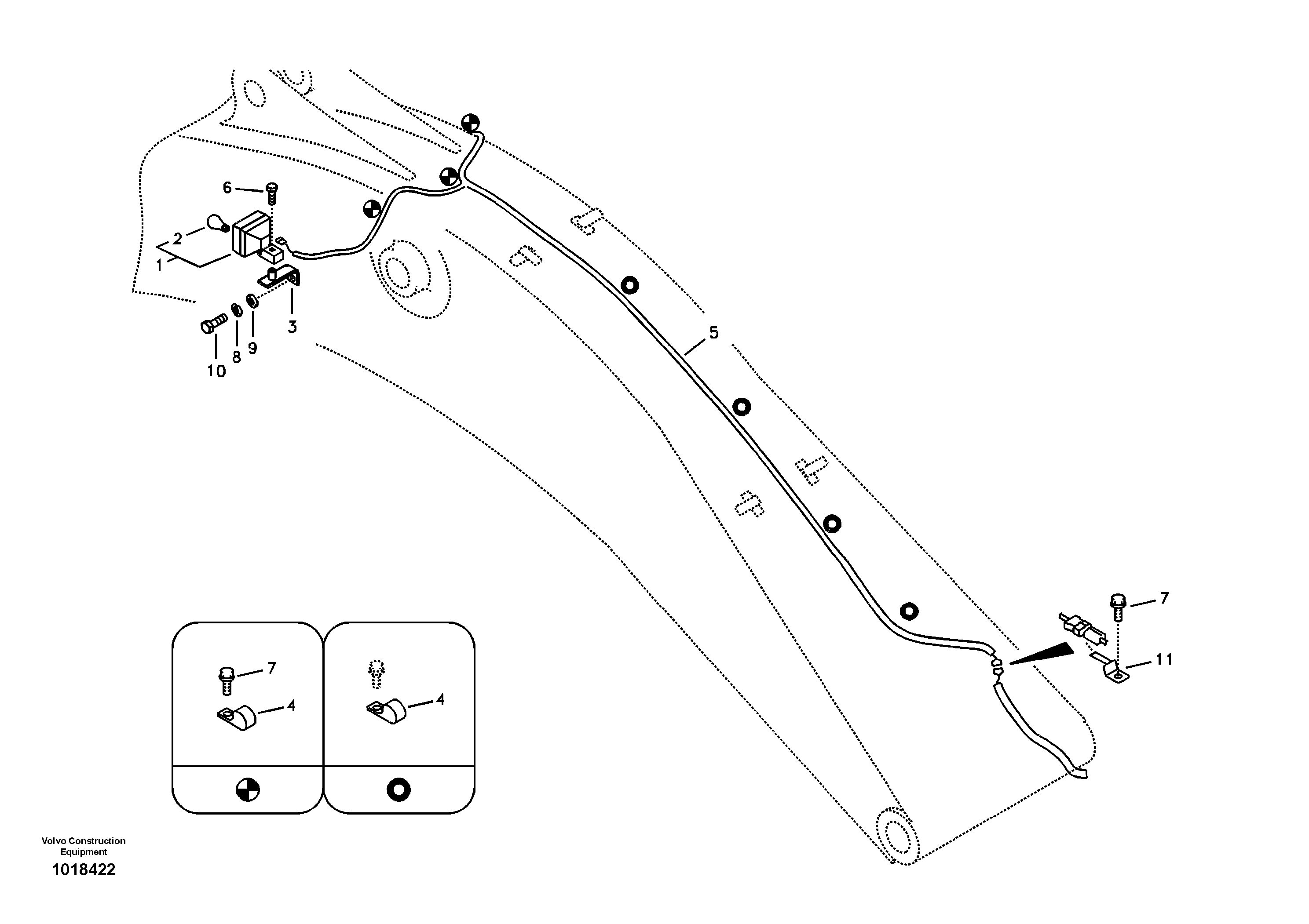 Working lamp on boom — volvo parts diagram