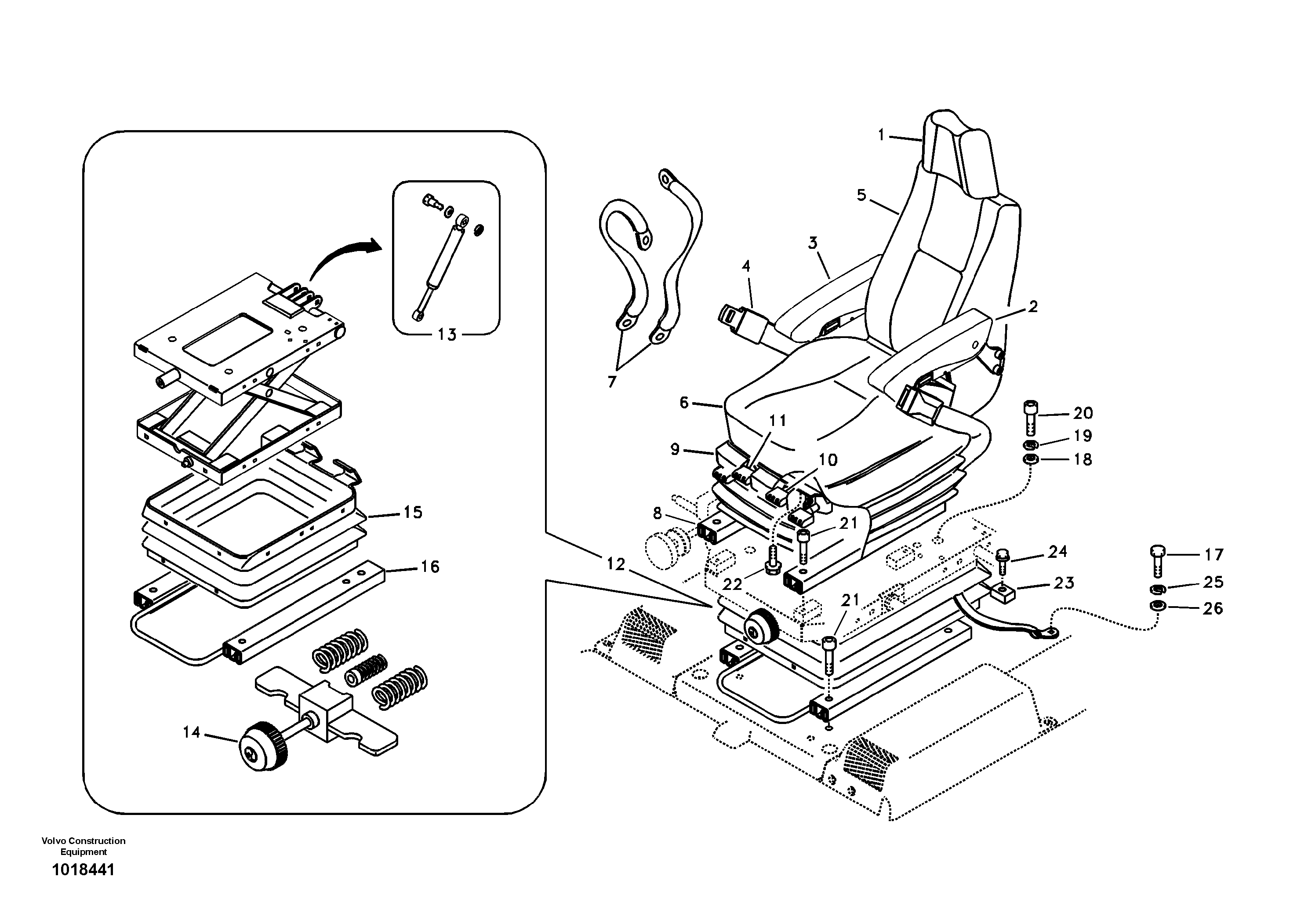 Operator seat with fitting parts — volvo parts diagram