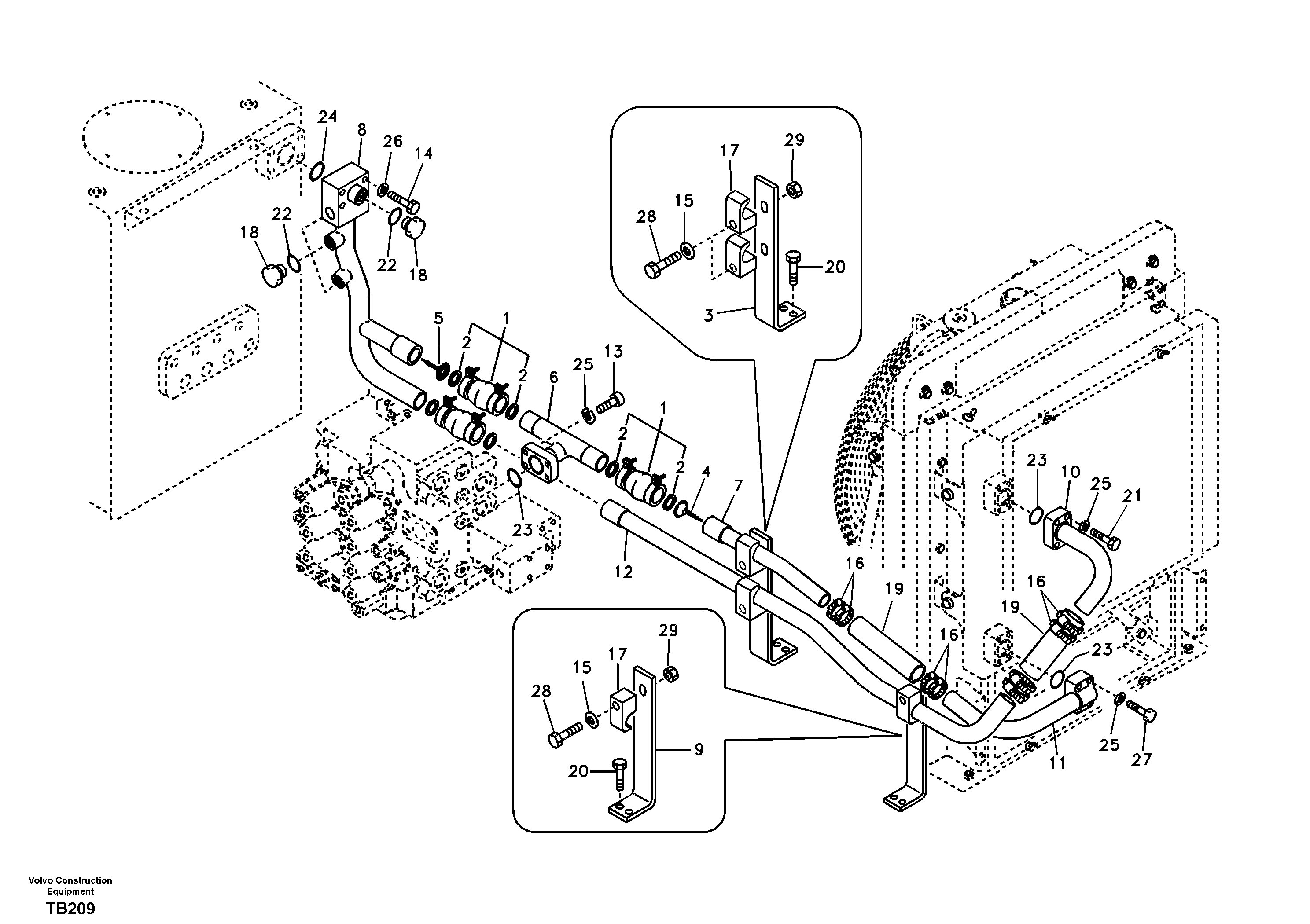 Hydraulic system, hydraulic tank to hydraulic oil cooler — volvo parts diagram
