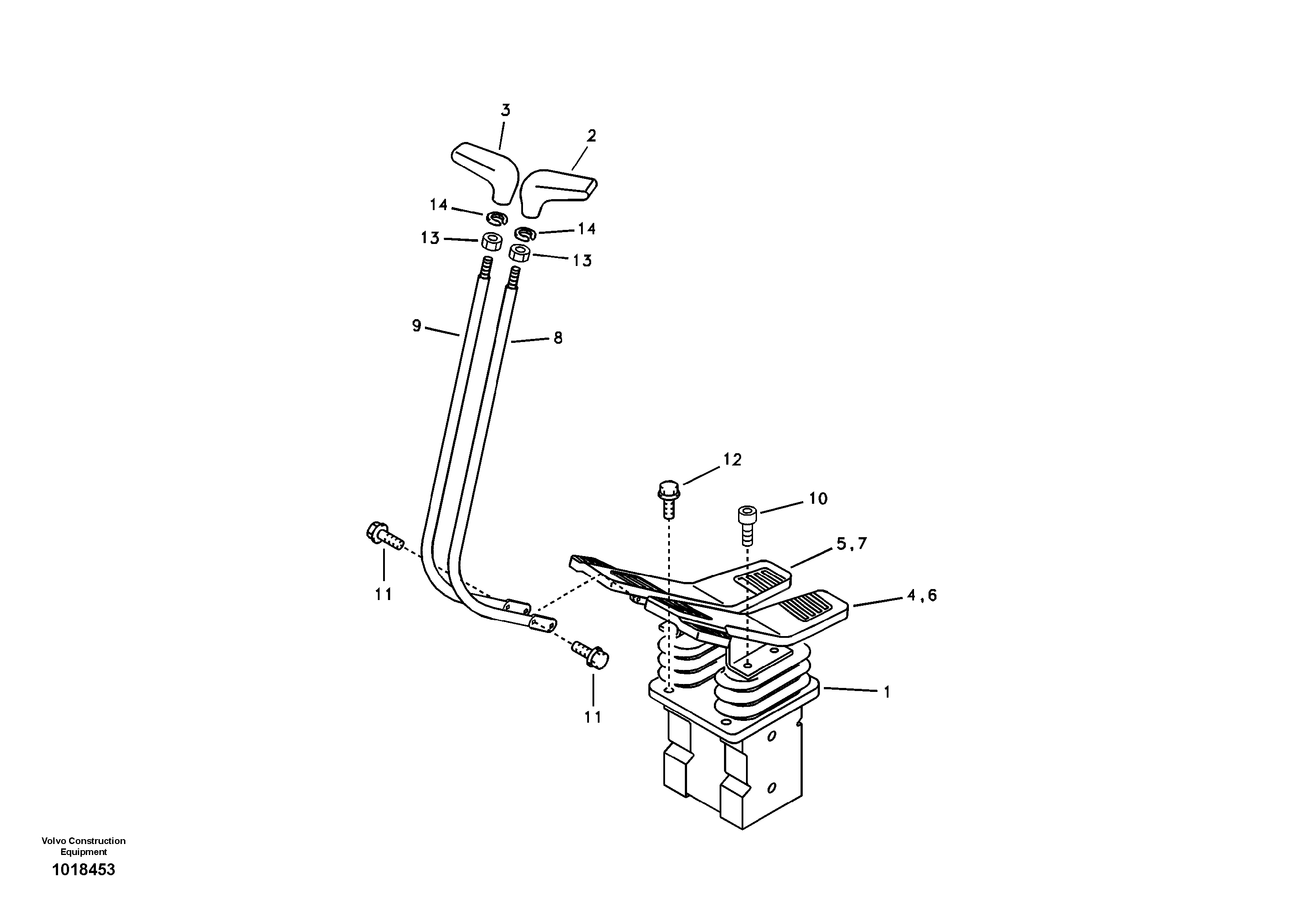 Remote control valve pedal with fitting parts — volvo parts diagram